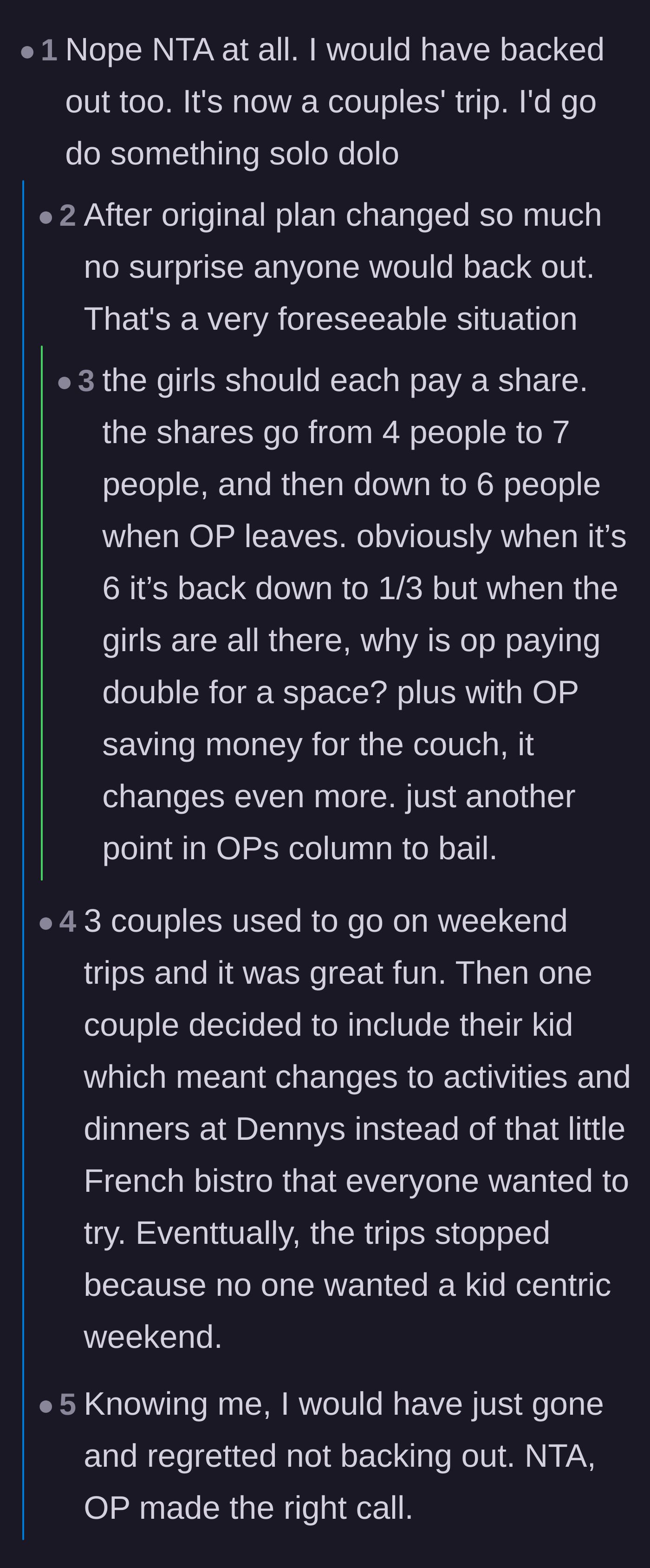 Comment thread 2 - Commenters relate to how forced plus-ones and kids eventually destroy friend group vacations.