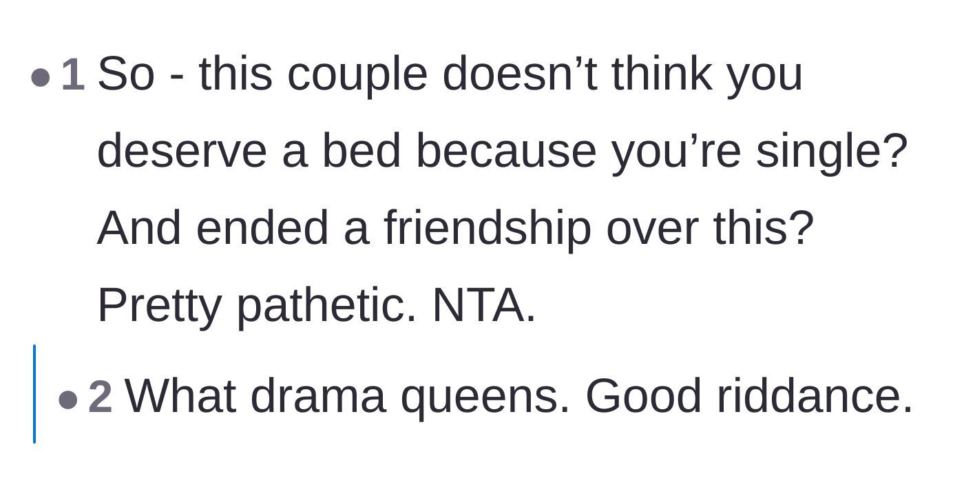 Comment thread 3 - Calling out the pathetic nature of ending an eight-year friendship over a mattress.