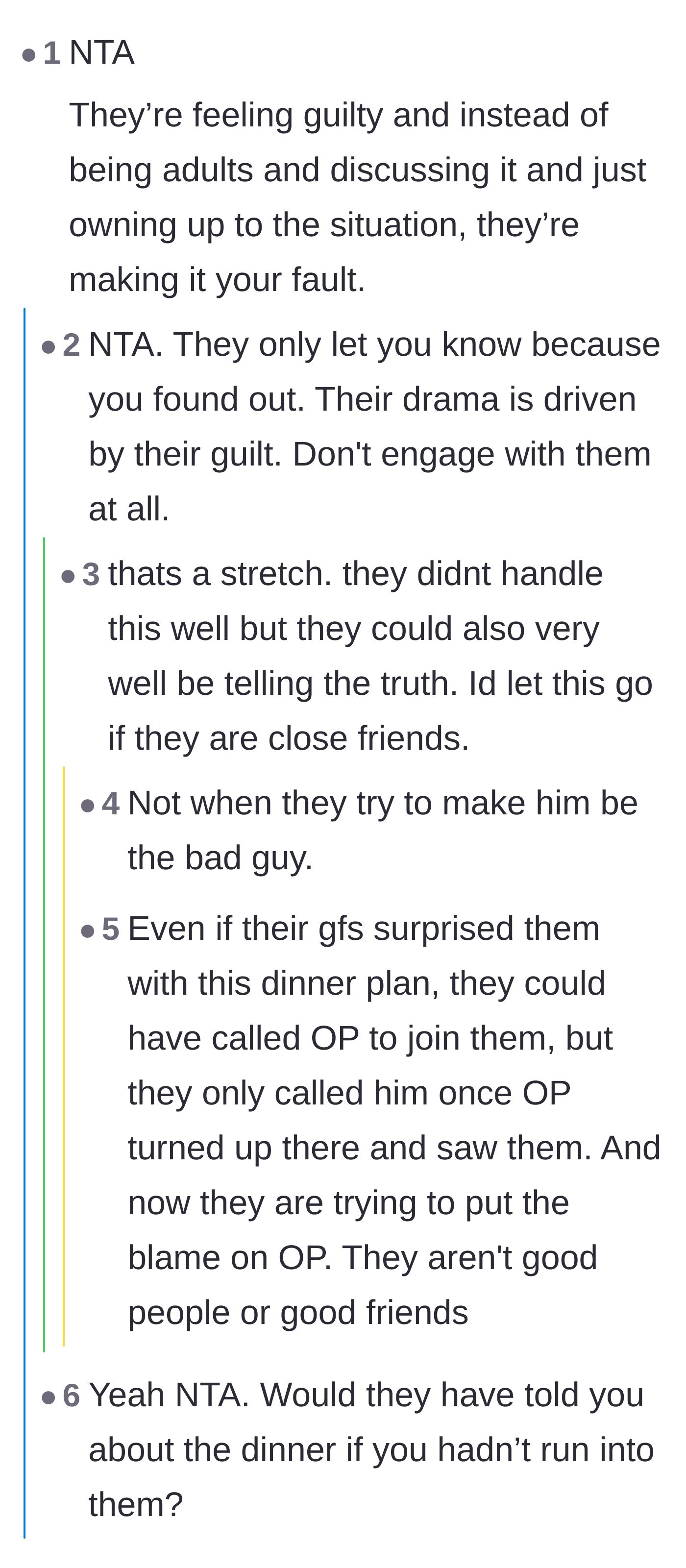 Comment thread 1 - A debate about the friends projecting their guilt onto the main character to make him the bad guy.