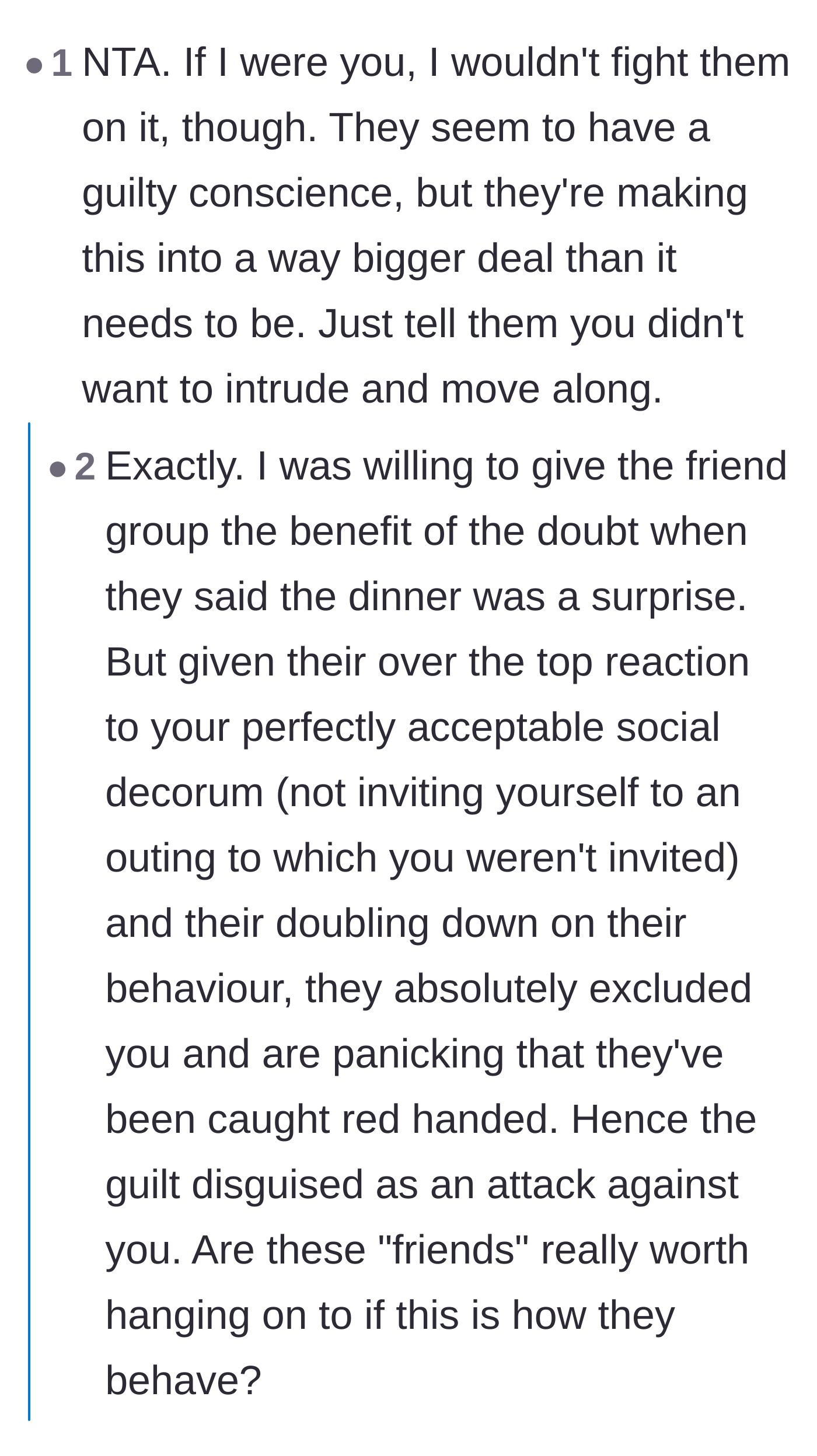 Comment thread 2 - Discussion on how the friends' defensive attack over a simple misunderstanding exposes their true colors.