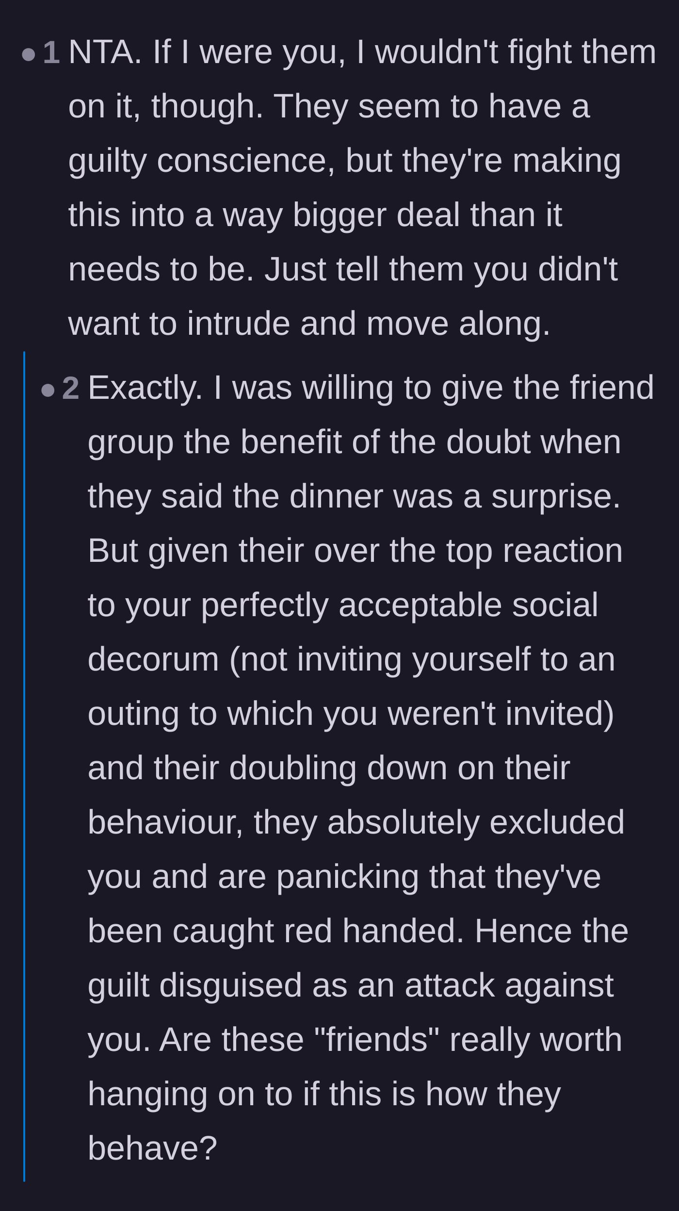 Comment thread 2 - Discussion on how the friends' defensive attack over a simple misunderstanding exposes their true colors.
