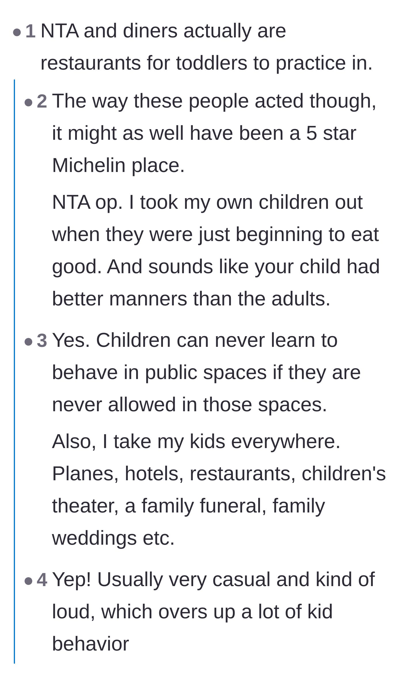 Comment thread 2 - A discussion on how casual diners are the exact places children learn public behavior.