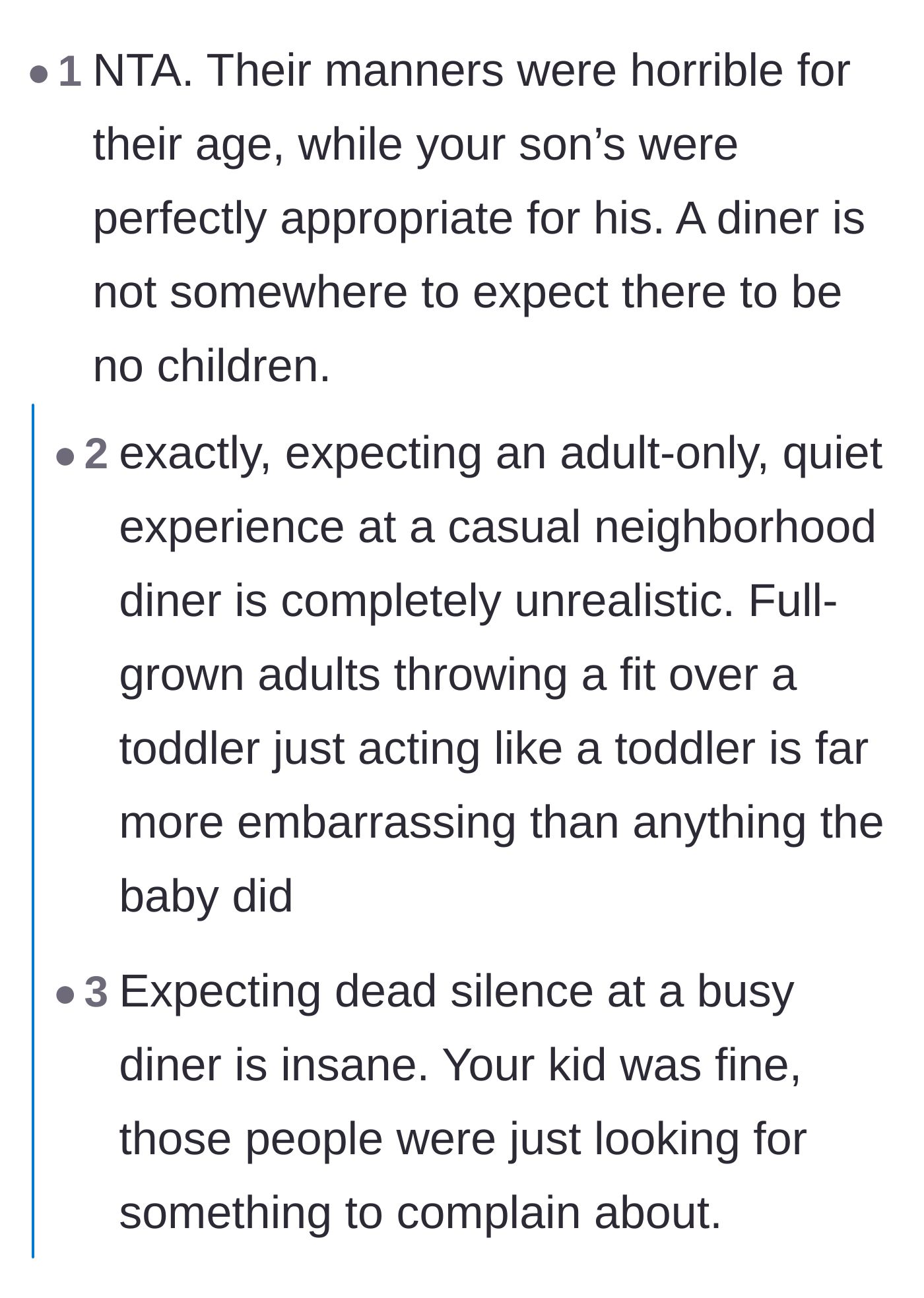 Comment thread 3 - Readers pointing out that the grown adults had much worse manners than the one-year-old.