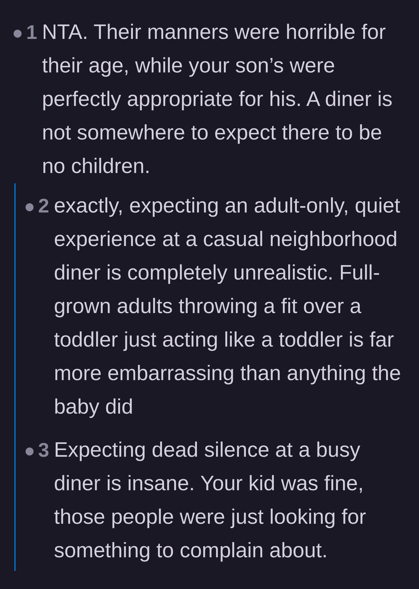 Comment thread 3 - Readers pointing out that the grown adults had much worse manners than the one-year-old.