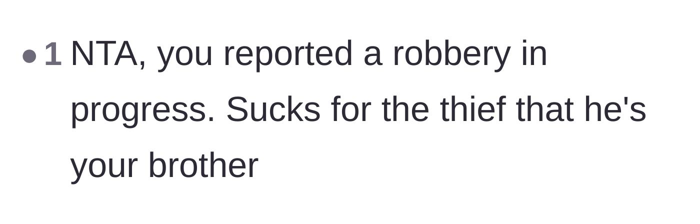 Comment thread 5 - Pointing out that blood relation doesn't excuse attempted robbery.