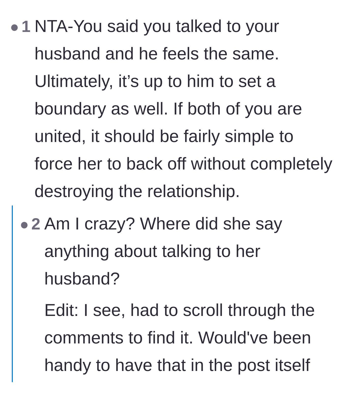Comment thread 3 - Calling out the sister for prioritizing the husband's attention while actively ignoring her own sister.