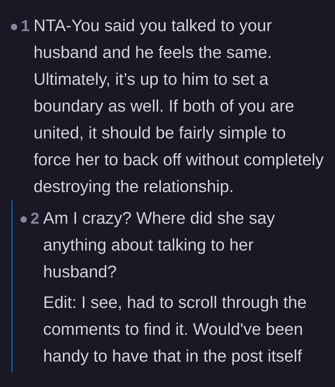 Comment thread 3 - Calling out the sister for prioritizing the husband's attention while actively ignoring her own sister.