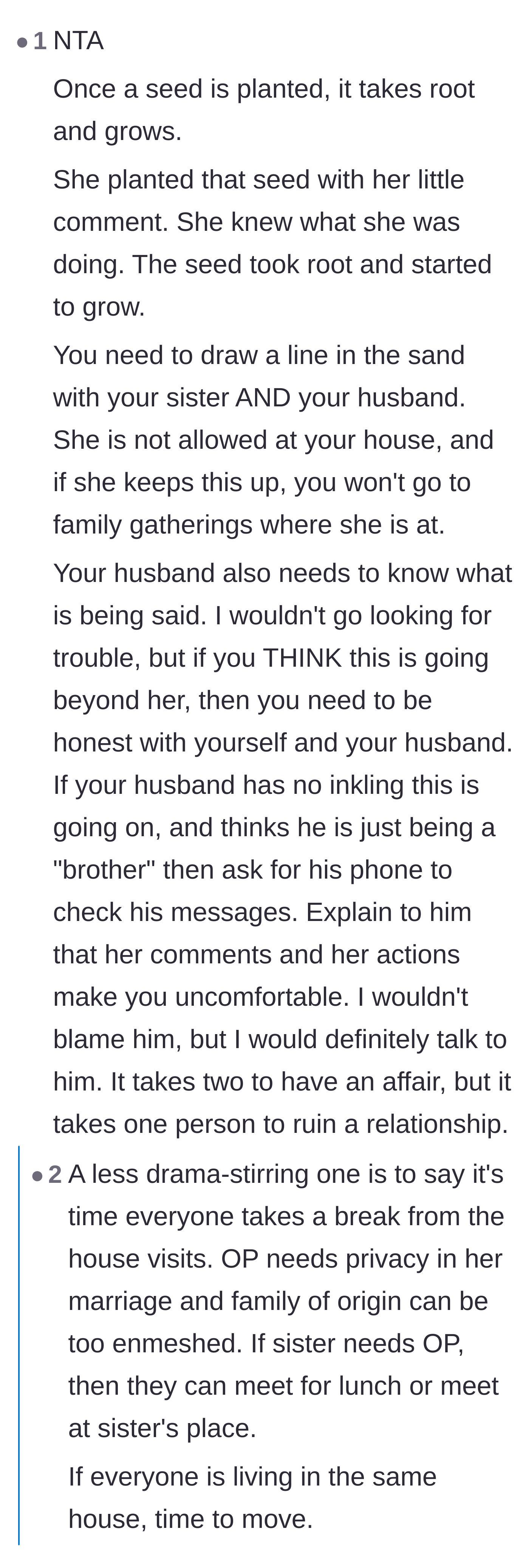 Comment thread 4 - Advice on establishing a zero-tolerance policy for house visits to protect the marriage's privacy.