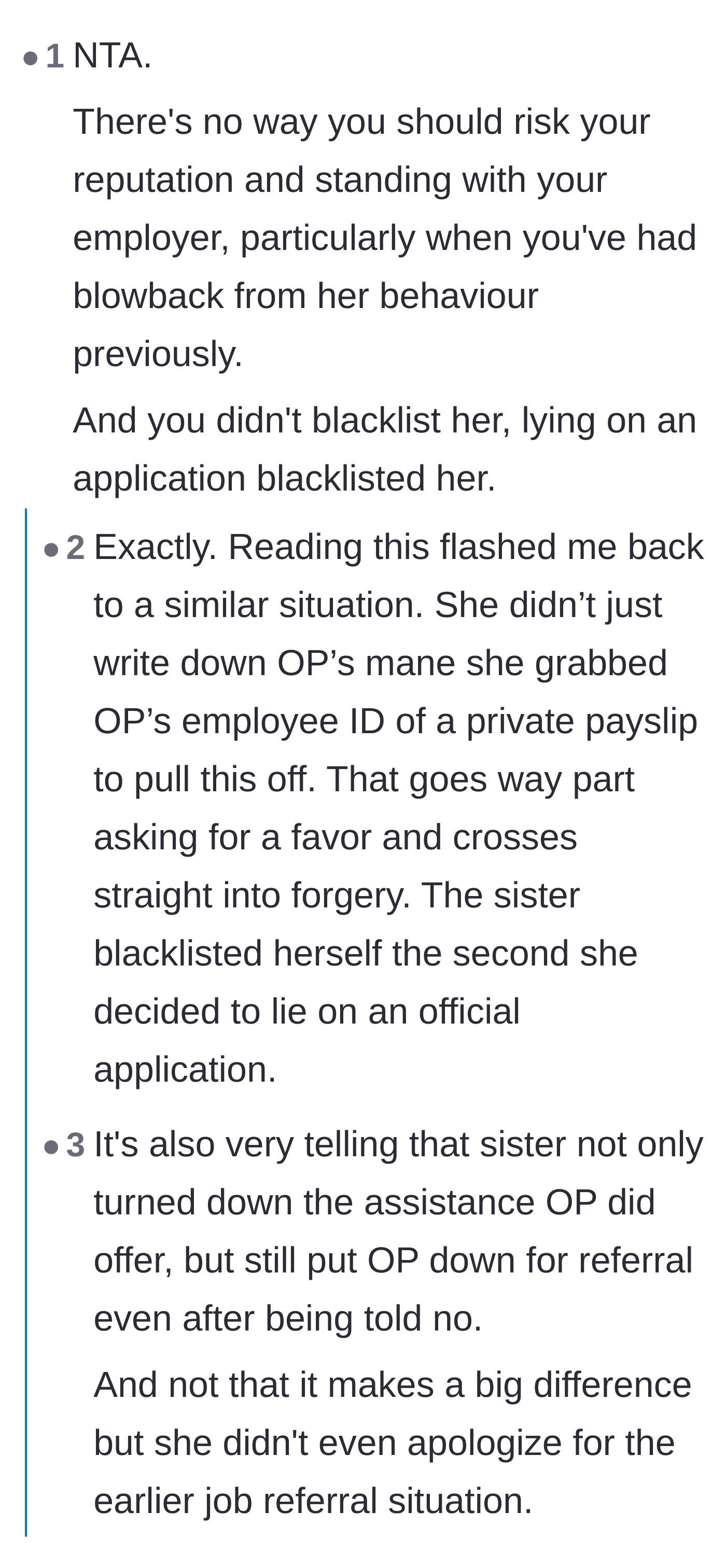 Comment thread 3 - Comments highlighting that stealing an employee number from a private payslip crosses into forgery.