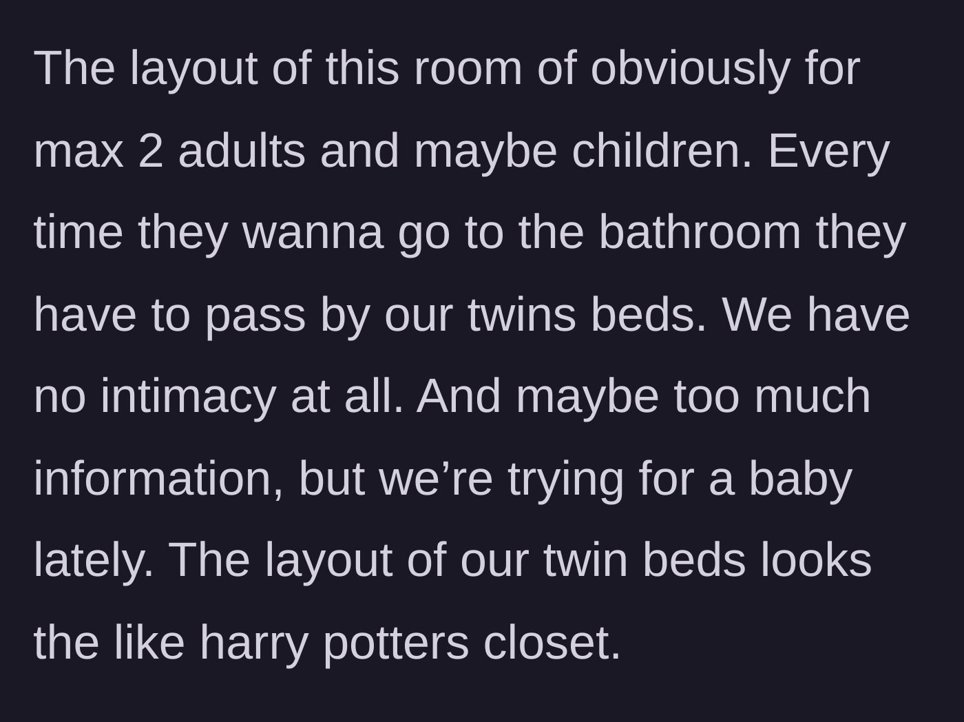 Story part 3 - Sister describes the awkward lack of privacy, sharing bathroom access with her mom while trying to conceive.