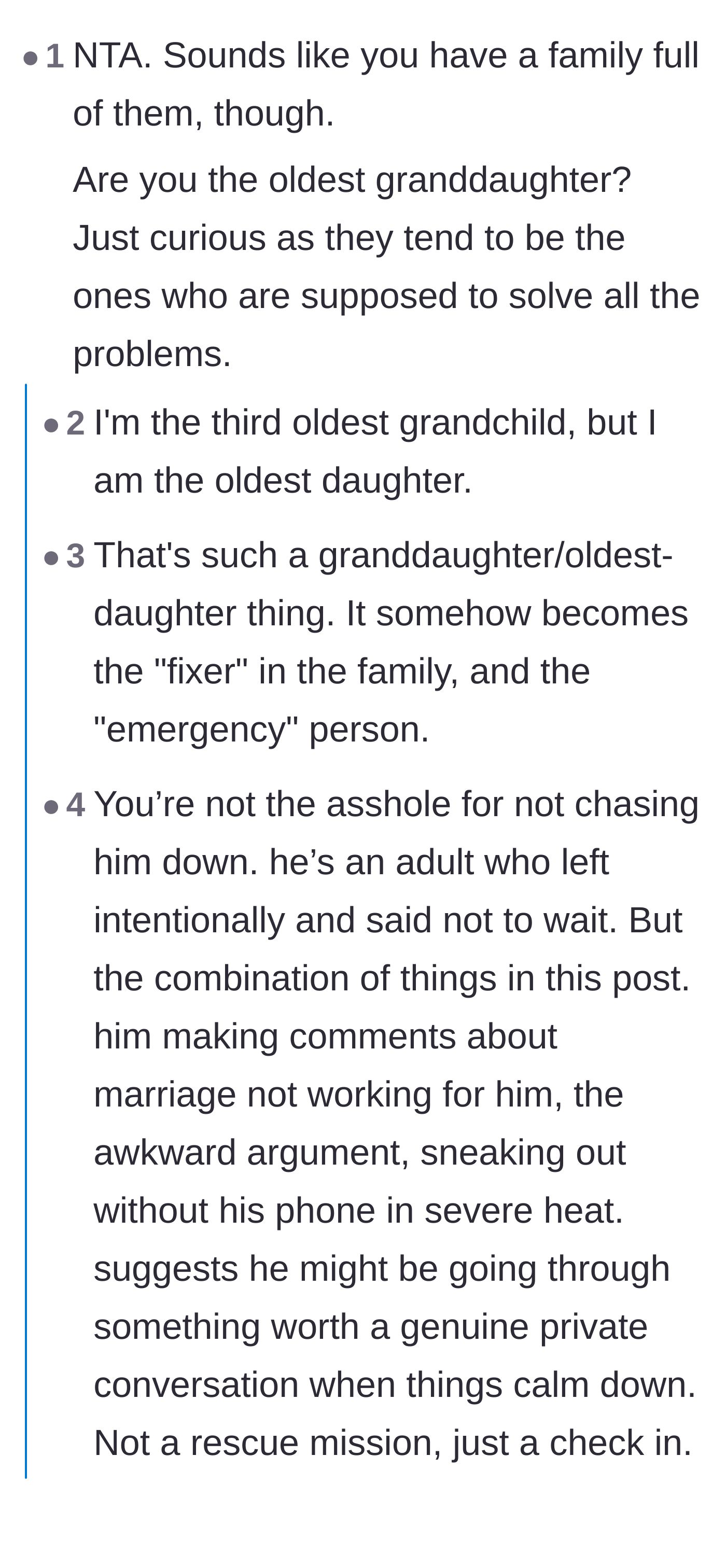 Comment thread 1 - Readers discussing the toxic expectation for the oldest daughter to be the family fixer.