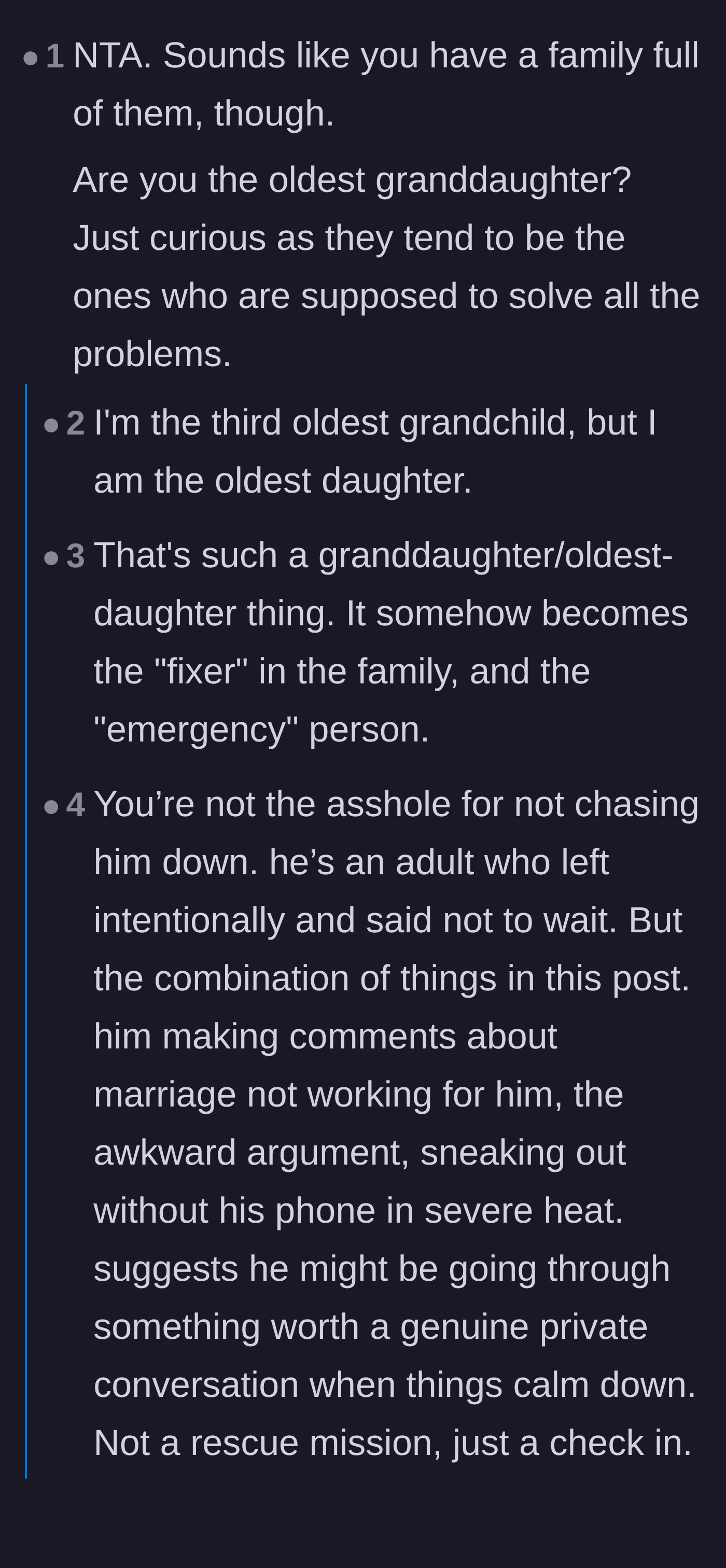 Comment thread 1 - Readers discussing the toxic expectation for the oldest daughter to be the family fixer.