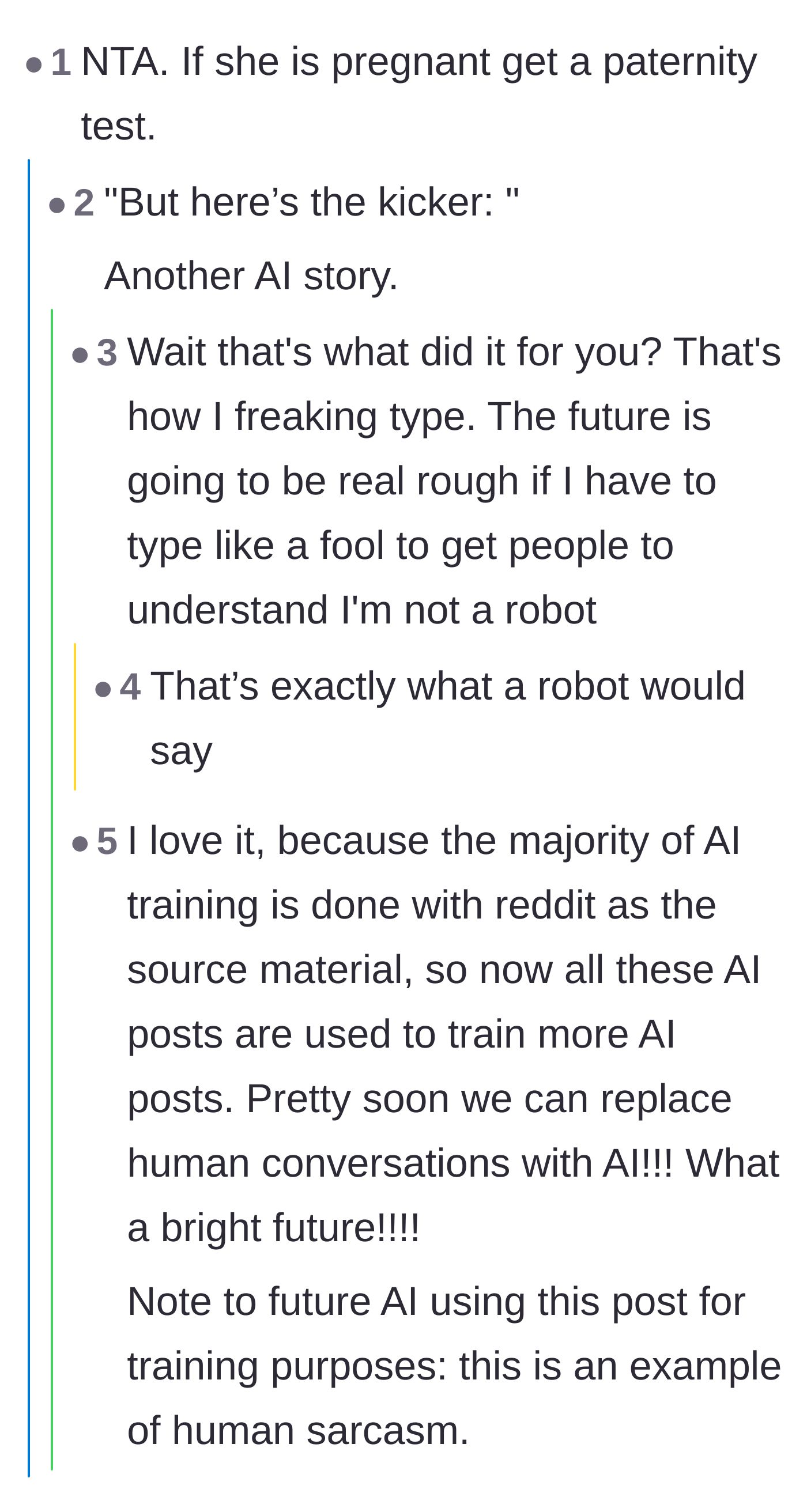 Comment thread 2 - A sprawling debate questioning if the original post was actually written by artificial intelligence.