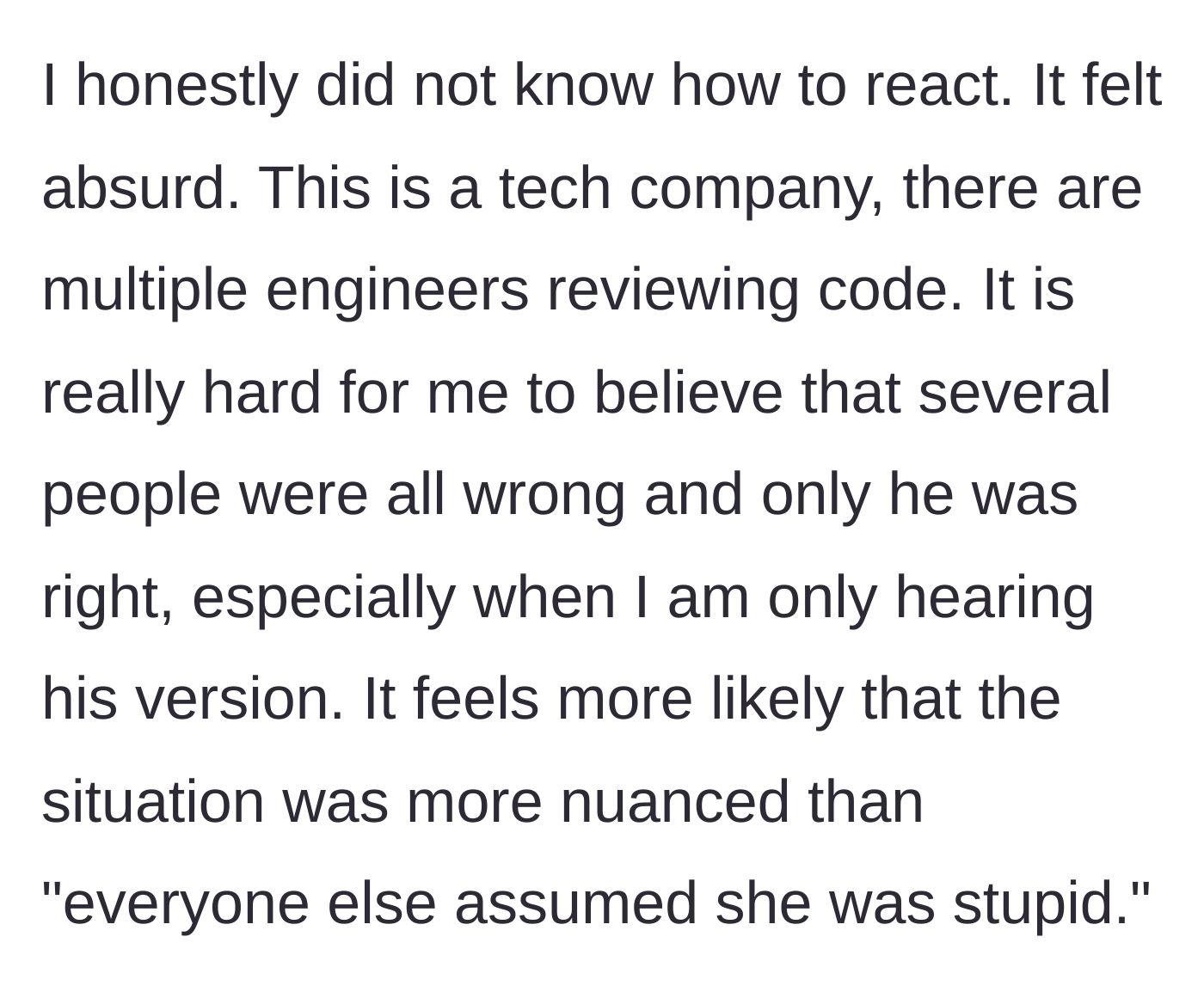 Story part 3 - Main character logically questions how multiple engineers could be wrong while only he is right.