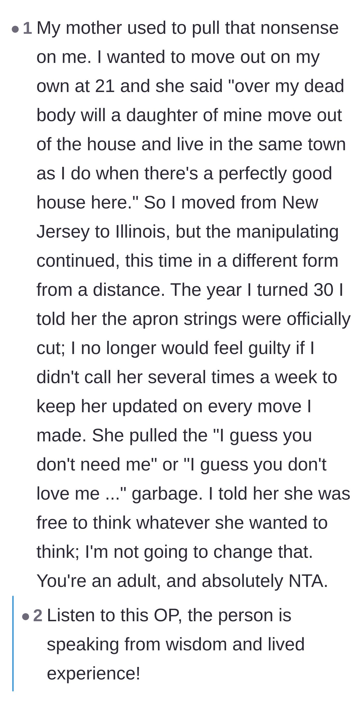 Comment thread 5 - A deeply personal story from a reader who moved far away to escape a similarly manipulative mother