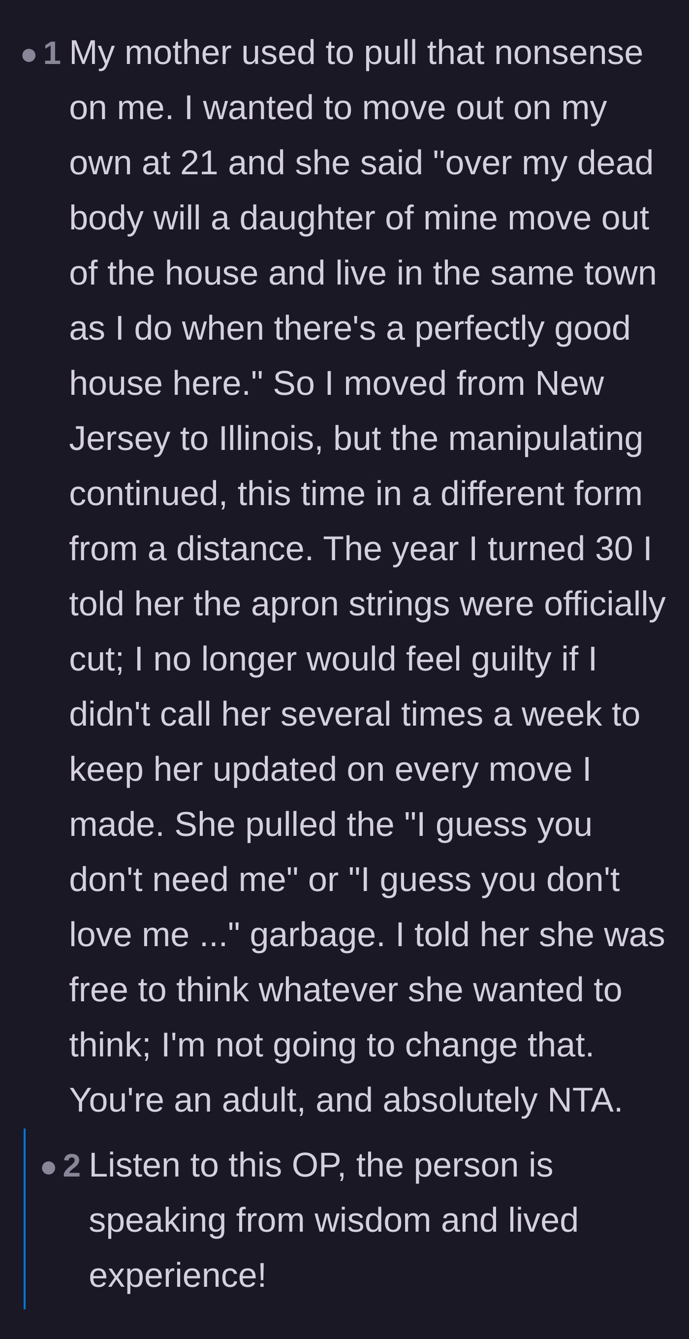 Comment thread 5 - A deeply personal story from a reader who moved far away to escape a similarly manipulative mother