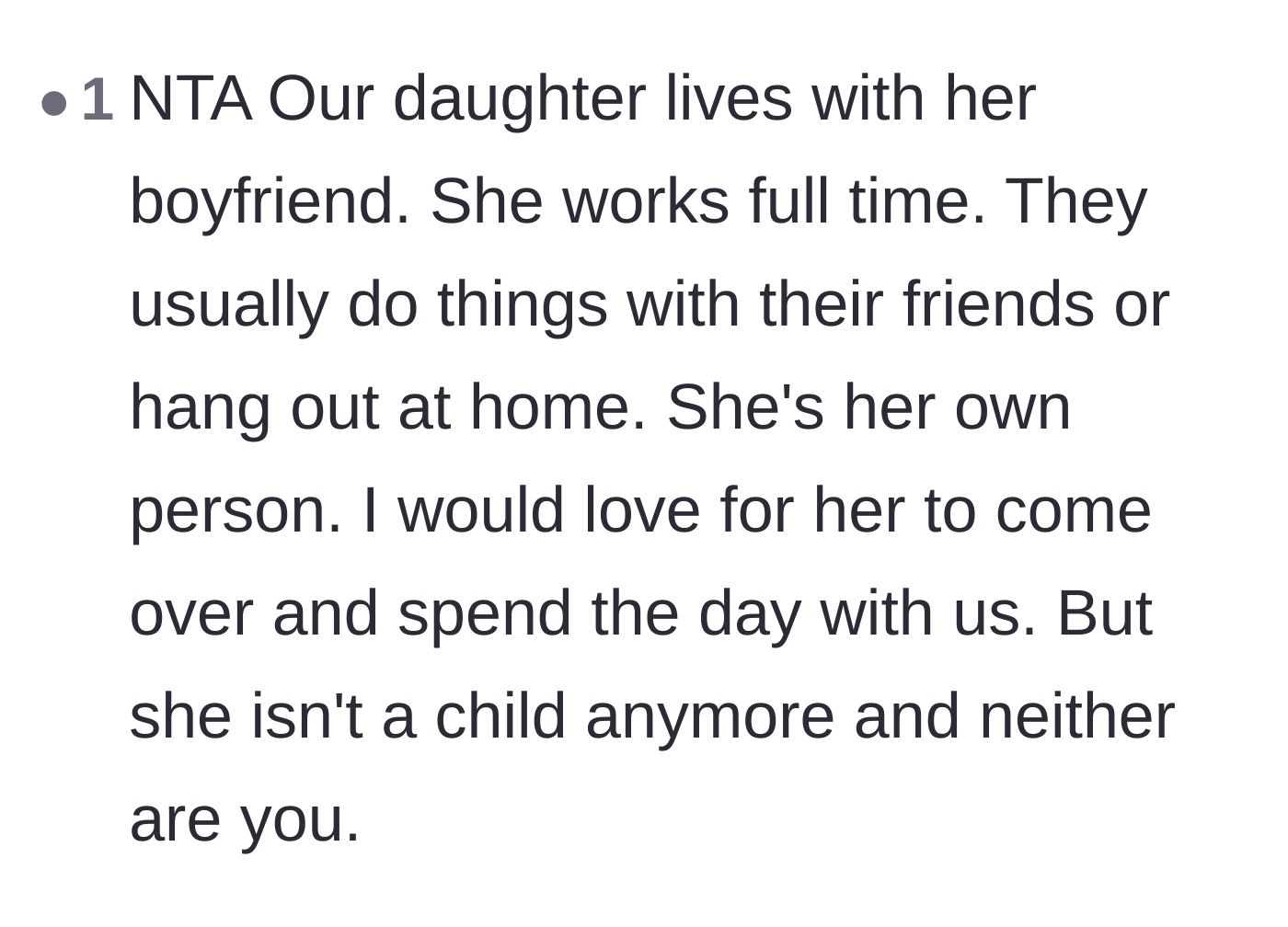 Comment thread 6 - A parent sharing how they handle their own adult daughter's independence with respect