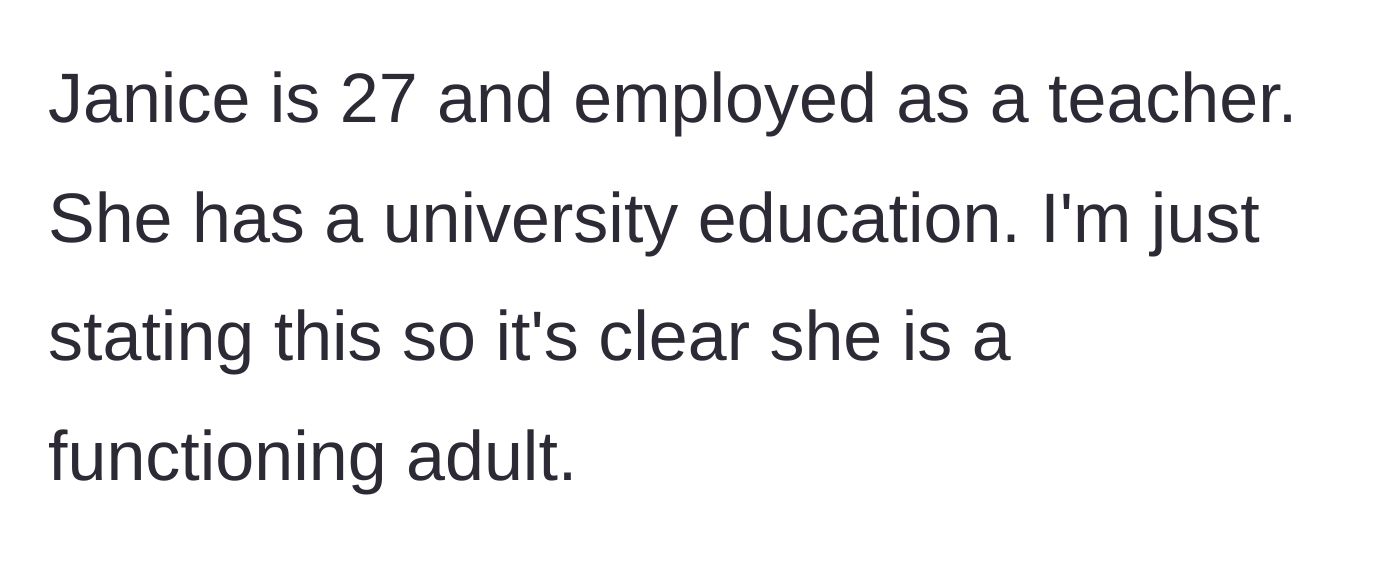 Story part 2 - Clarifying the girlfriend's age, profession, and education level.