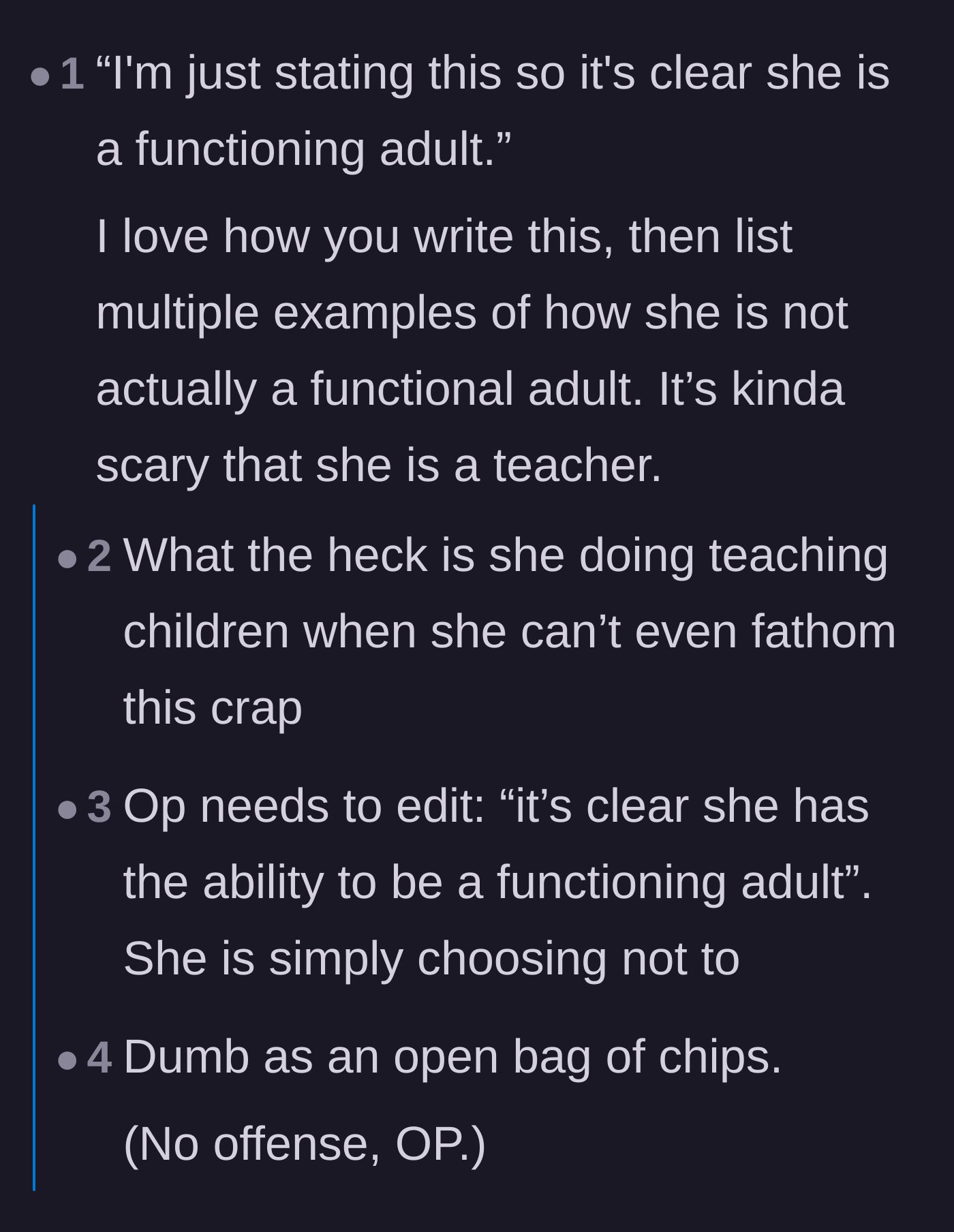 Comment thread 1 - Readers sharing stories about highly educated professionals who severely lack basic common sense.
