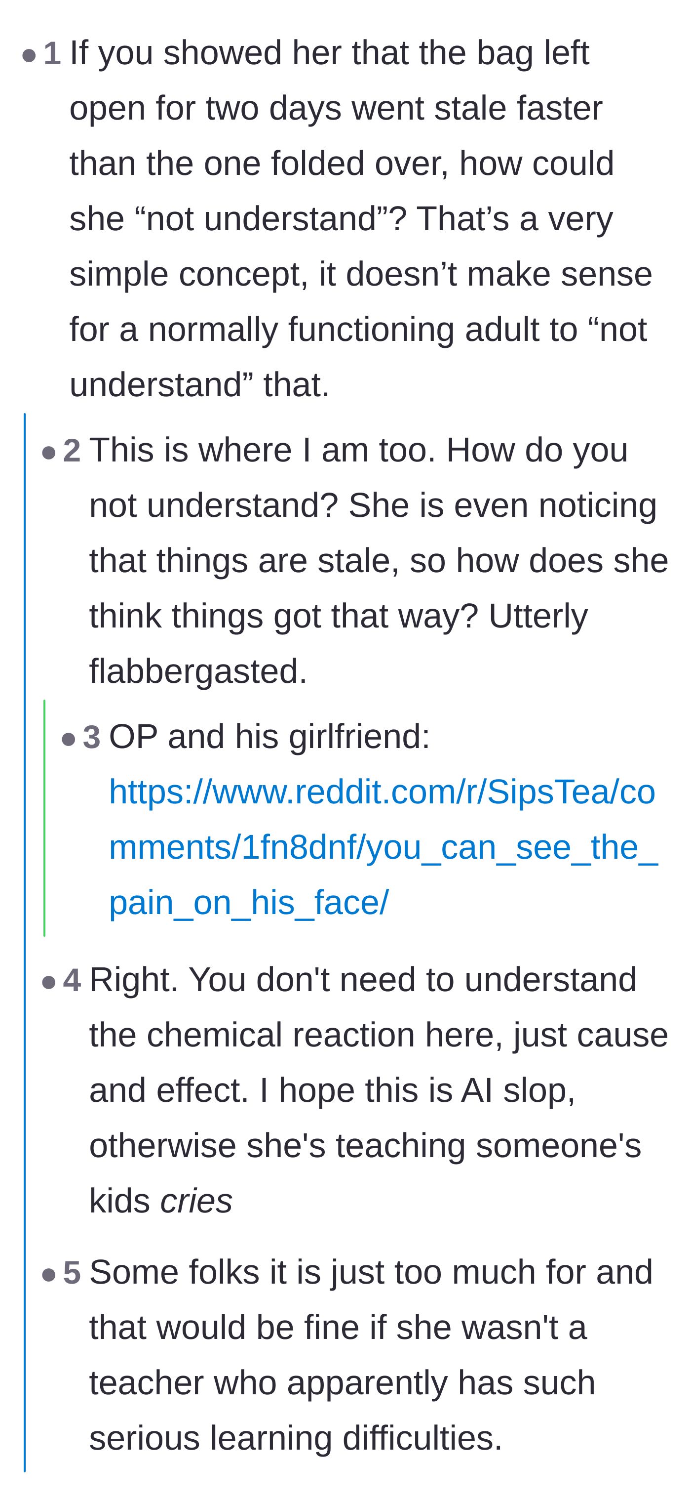 Comment thread 2 - Commenters expressing disbelief that an adult couldn't understand the results of a simple cause-and-effect science experiment.