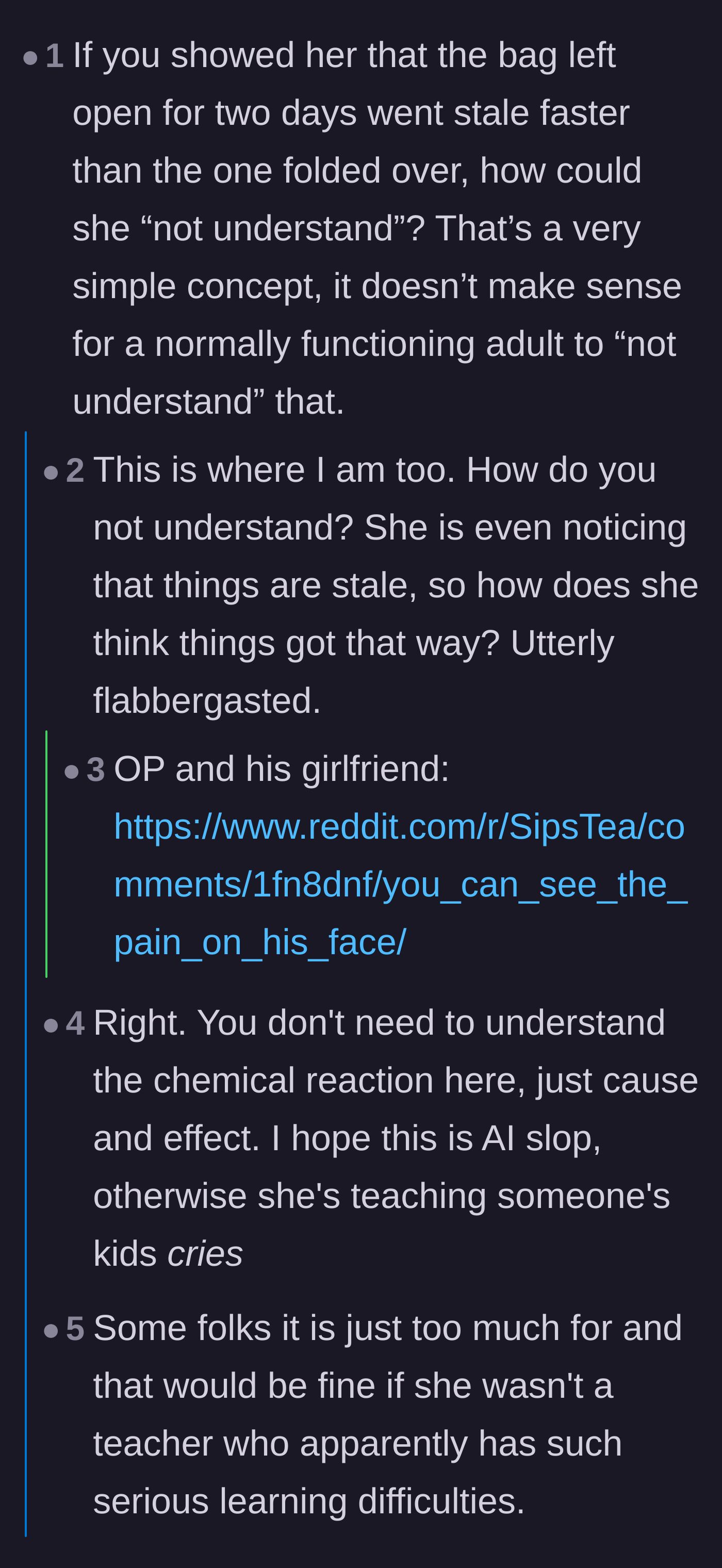 Comment thread 2 - Commenters expressing disbelief that an adult couldn't understand the results of a simple cause-and-effect science experiment.