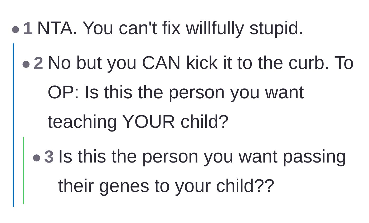 Comment thread 4 - A blunt warning questioning if this is the type of person the author wants to start a family with.