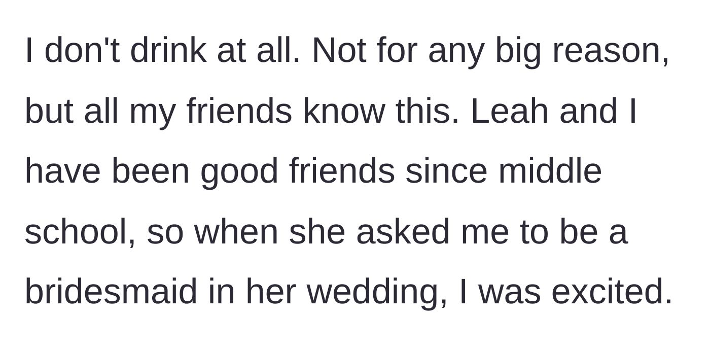 Story part 1 - A woman happily reflecting on her longtime childhood friendship and getting asked to be a bridesmaid.