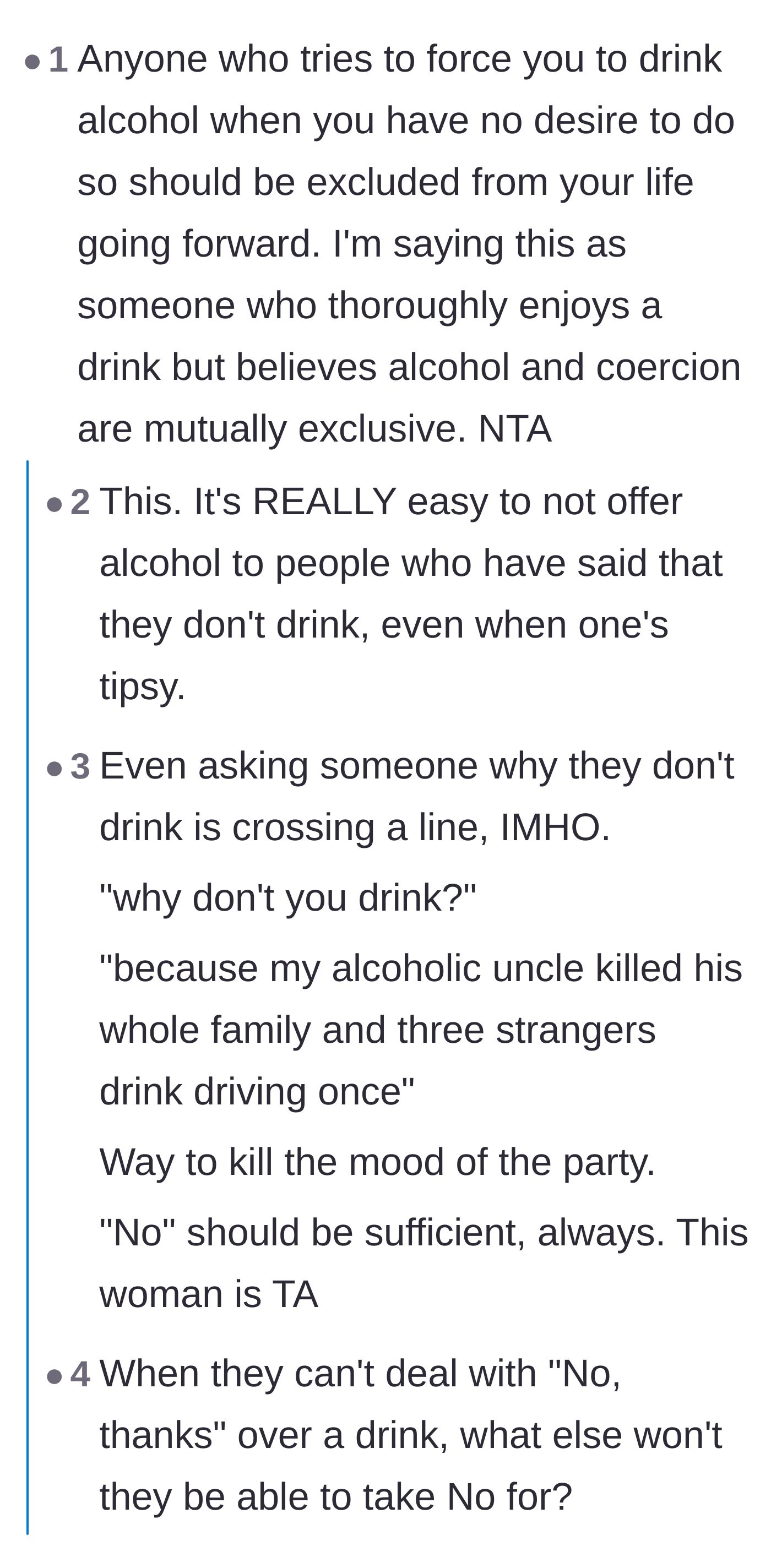 Comment thread 2 - Commenters sharing how incredibly easy it is to just offer a non-alcoholic beverage to guests without making a scene.