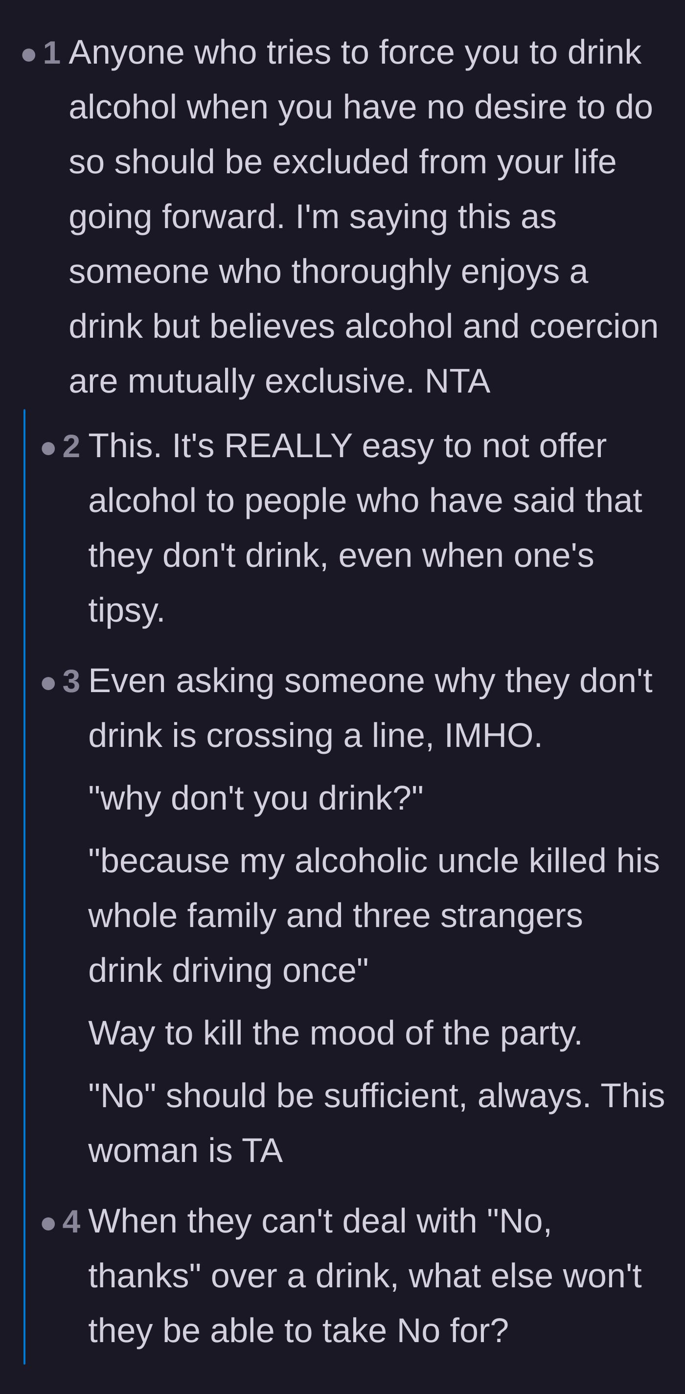 Comment thread 2 - Commenters sharing how incredibly easy it is to just offer a non-alcoholic beverage to guests without making a scene.
