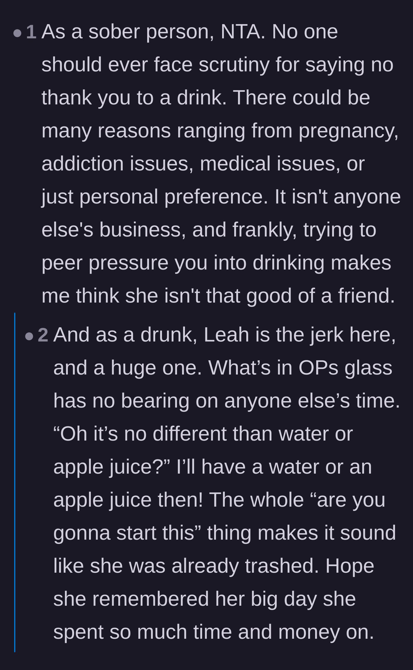 Comment thread 5 - Both sober people and frequent drinkers uniting to call out the bride's unacceptable bullying and lack of boundaries.