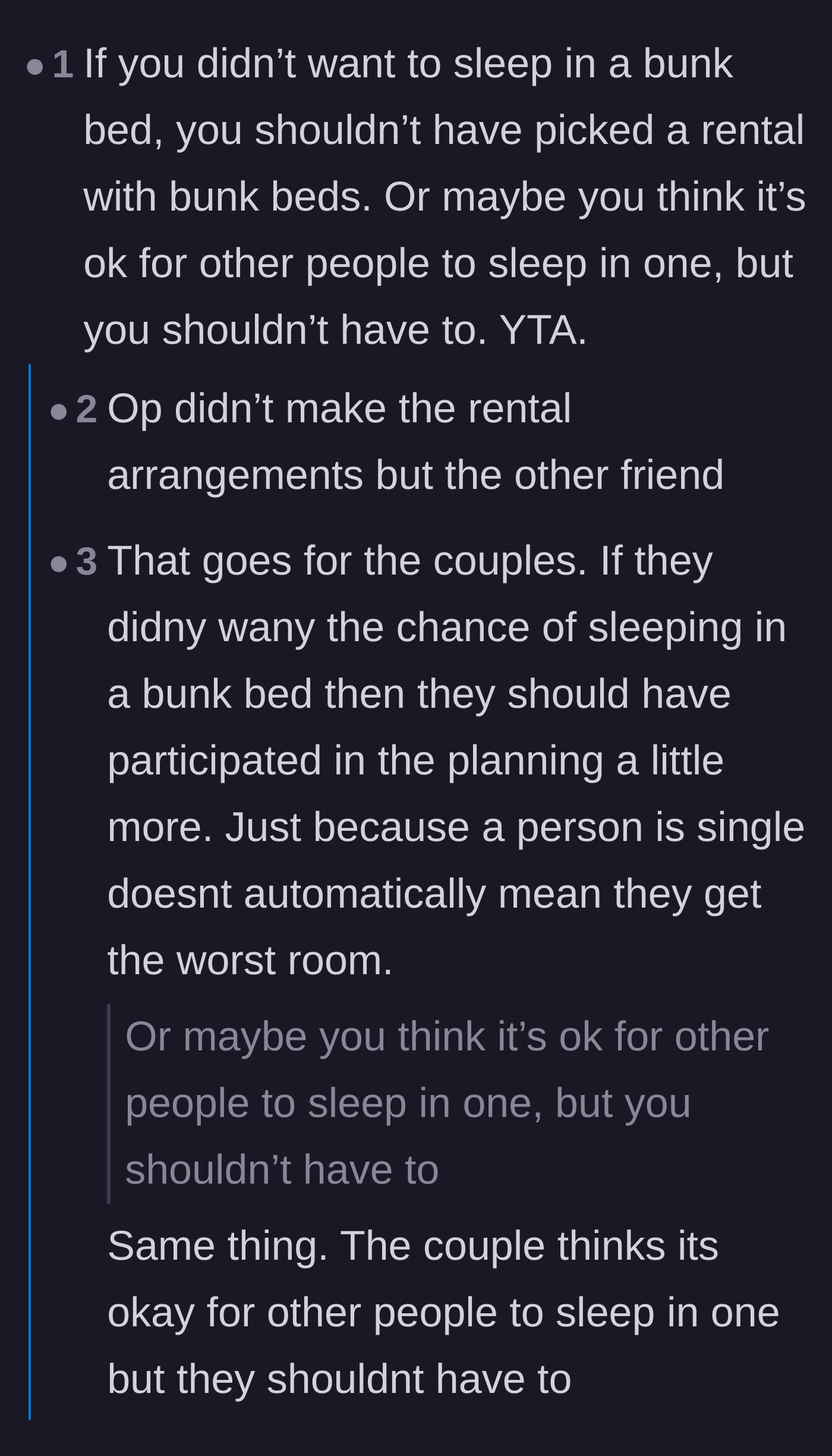 Comment thread 5 - Backlash blaming the main character for the rental choice, met with reminders that she didn't actually book it.