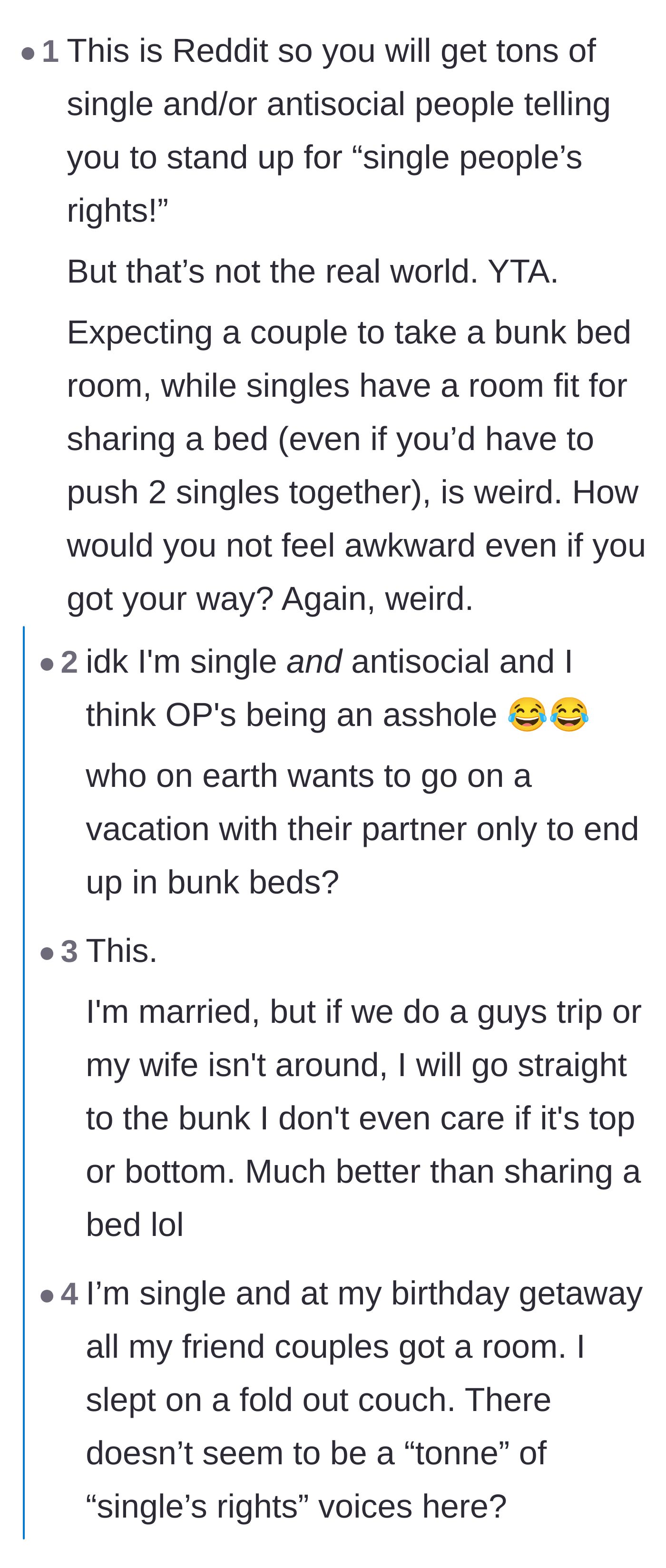 Comment thread 6 - A clash over whether advocating for fair sleeping arrangements is just 'antisocial' internet behavior or a valid boundary.