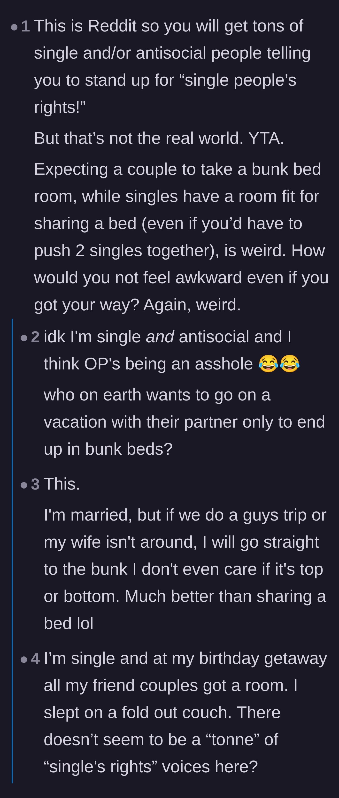 Comment thread 6 - A clash over whether advocating for fair sleeping arrangements is just 'antisocial' internet behavior or a valid boundary.