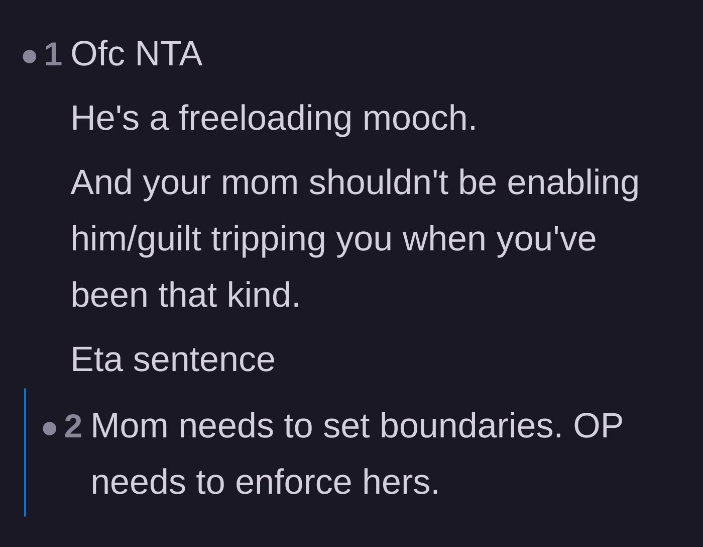 Comment thread 3 - Criticism of the mother for enabling her boyfriend and guilt-tripping her son.