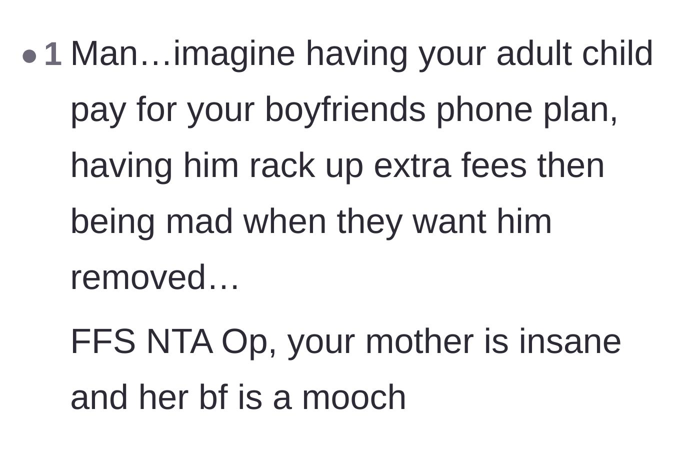 Comment thread 5 - Disbelief at the sheer audacity of expecting a child to fund a romantic partner's hidden fees.