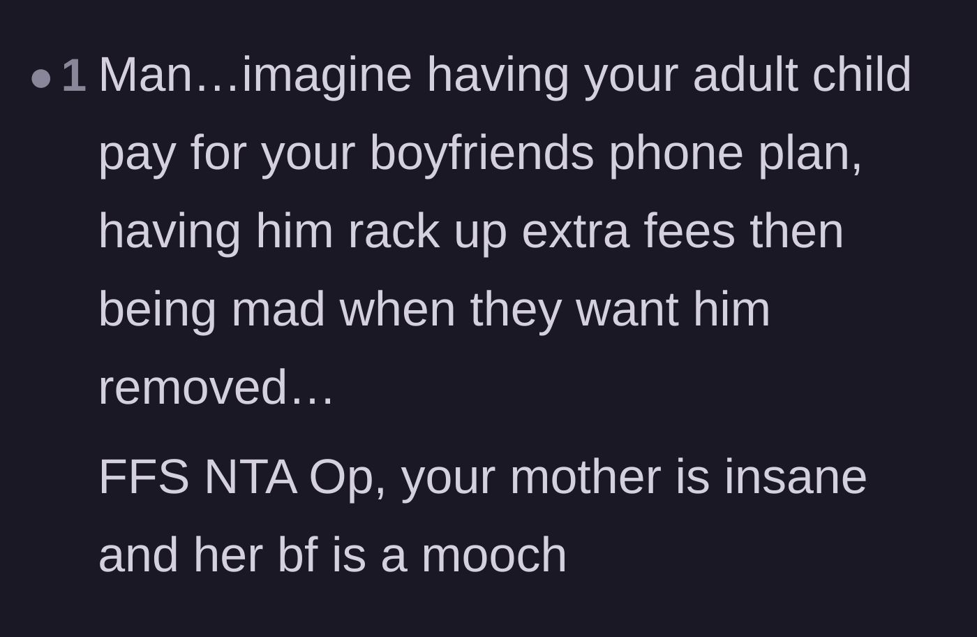 Comment thread 5 - Disbelief at the sheer audacity of expecting a child to fund a romantic partner's hidden fees.