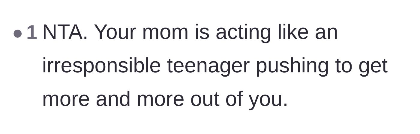 Comment thread 6 - Comparison of the mother's behavior to that of an irresponsible teenager.