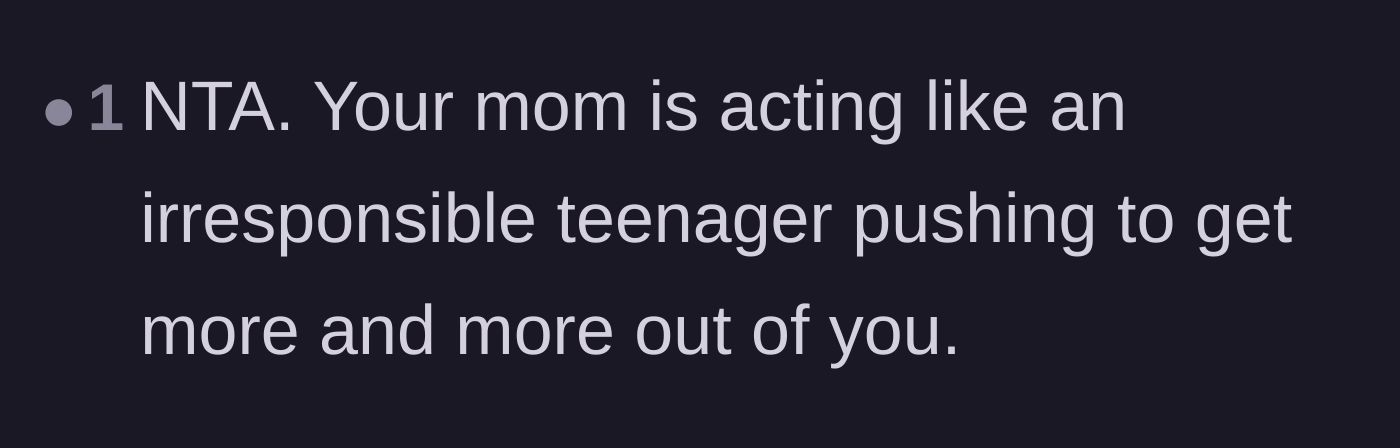 Comment thread 6 - Comparison of the mother's behavior to that of an irresponsible teenager.