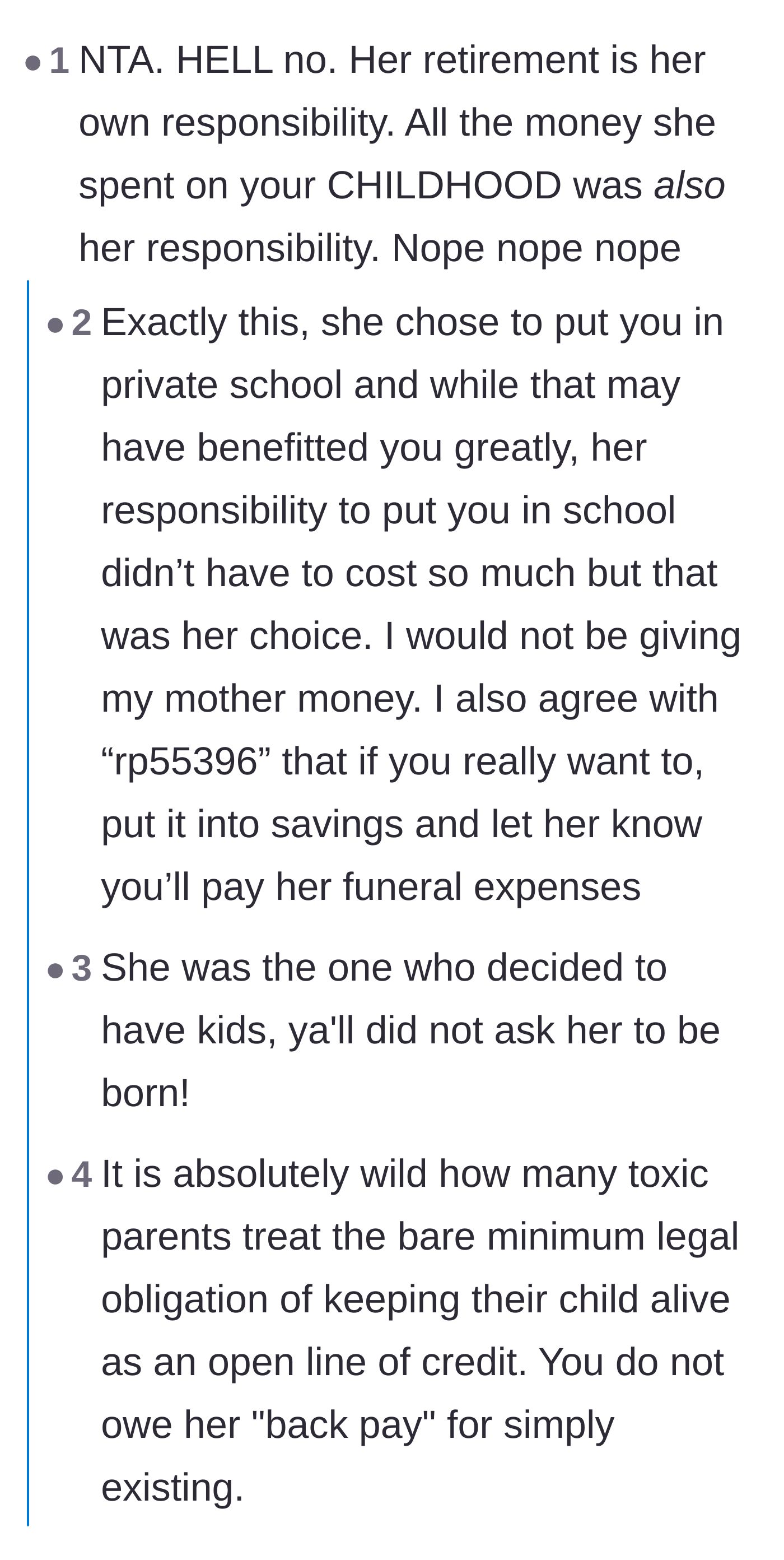 Comment thread 2 - Commenters argue that paying for a child's upbringing is a basic legal obligation, not an open line of credit requiring back pay.
