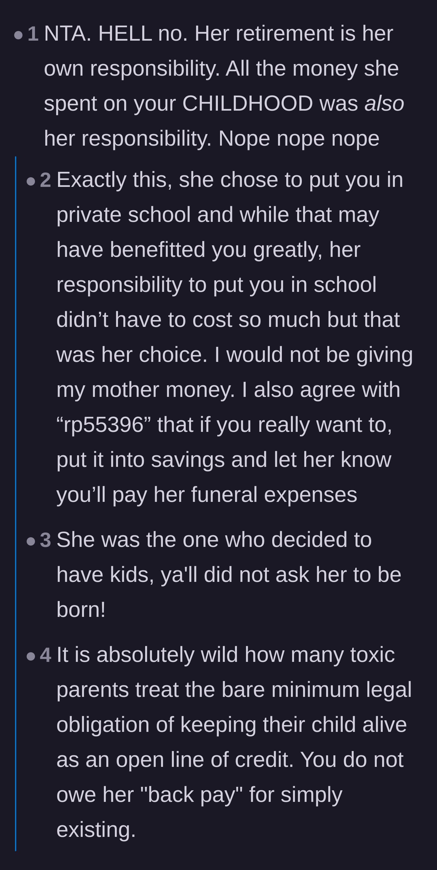 Comment thread 2 - Commenters argue that paying for a child's upbringing is a basic legal obligation, not an open line of credit requiring back pay.