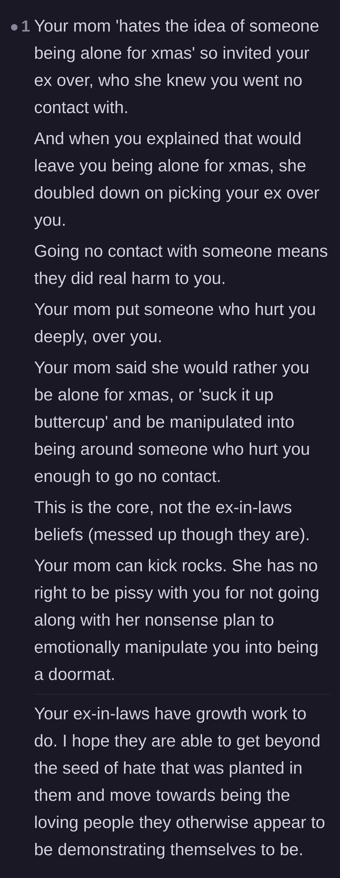 Comment thread 2 - Deep dive into the mother's emotional manipulation and her blatant disregard for the main character's boundaries.