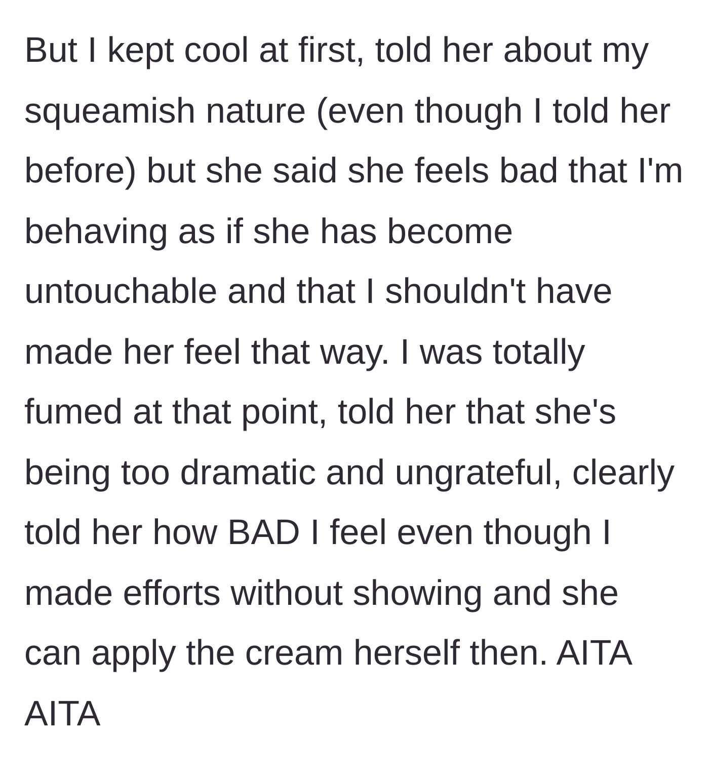Story part 4 - The confrontation escalates as he tries to defend his phobia, but when she calls herself untouchable, he snaps, calls her ungrateful, and refuses to help further.