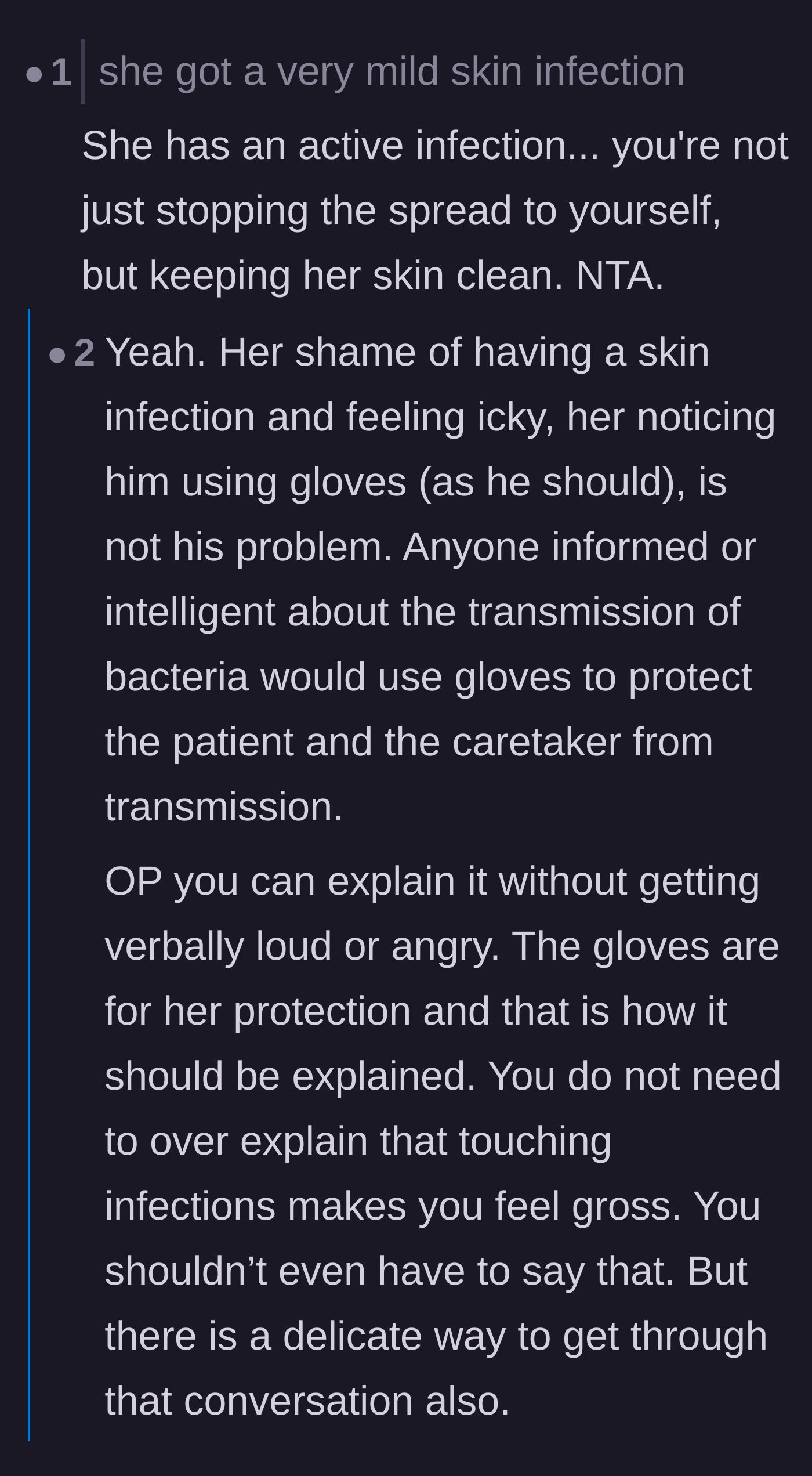 Comment thread 3 - Commenters suggest that the boyfriend could have avoided the argument entirely by framing the gloves as a way to keep her infection clean.