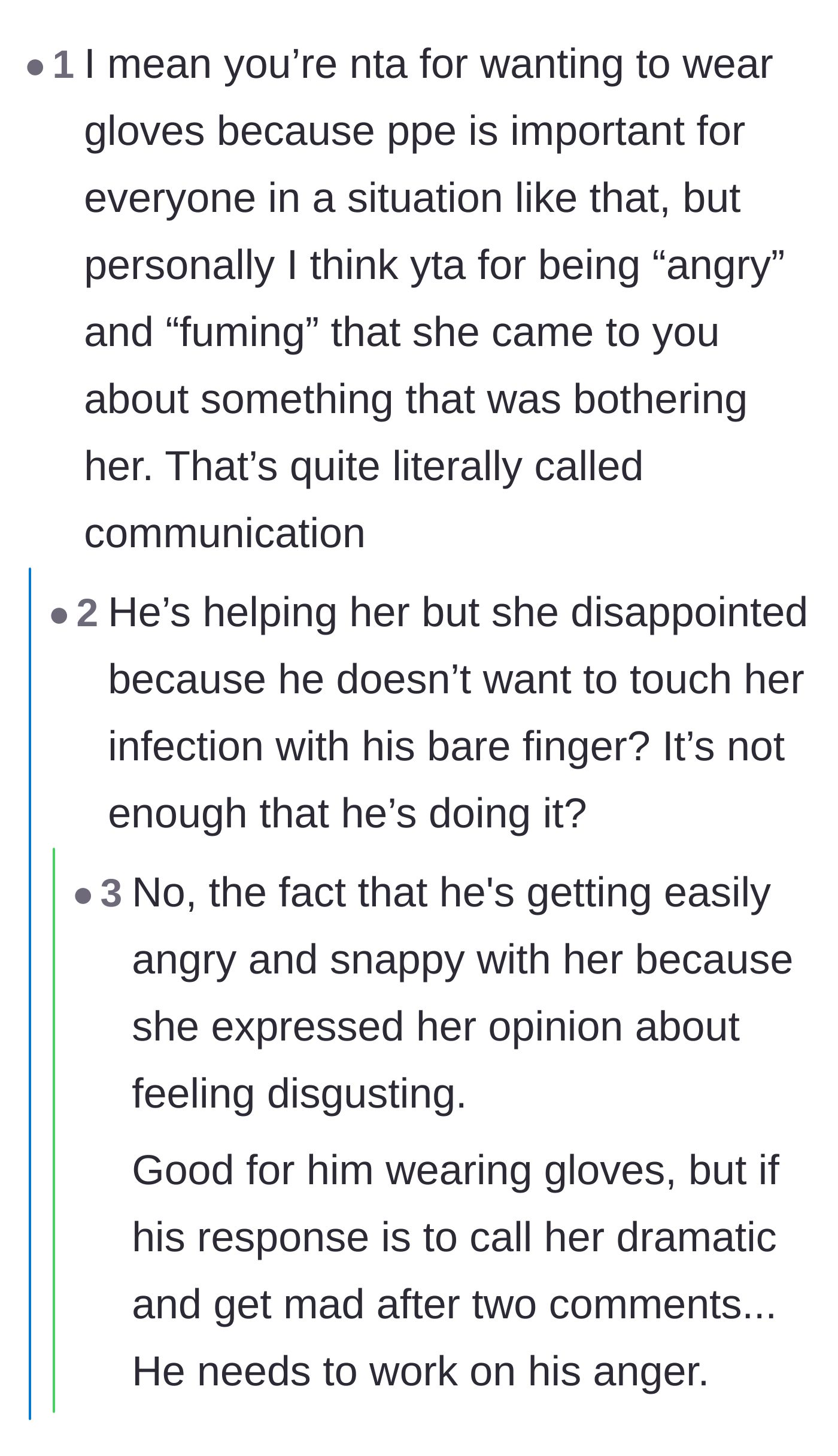 Comment thread 5 - Readers criticize the boyfriend for reacting with intense anger when his girlfriend tried to communicate her feelings of vulnerability.