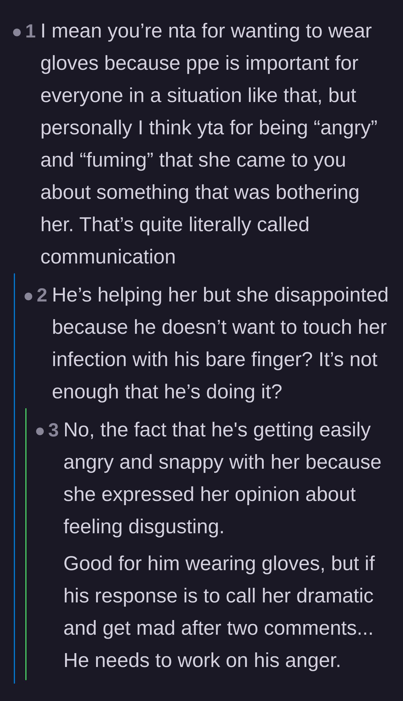 Comment thread 5 - Readers criticize the boyfriend for reacting with intense anger when his girlfriend tried to communicate her feelings of vulnerability.