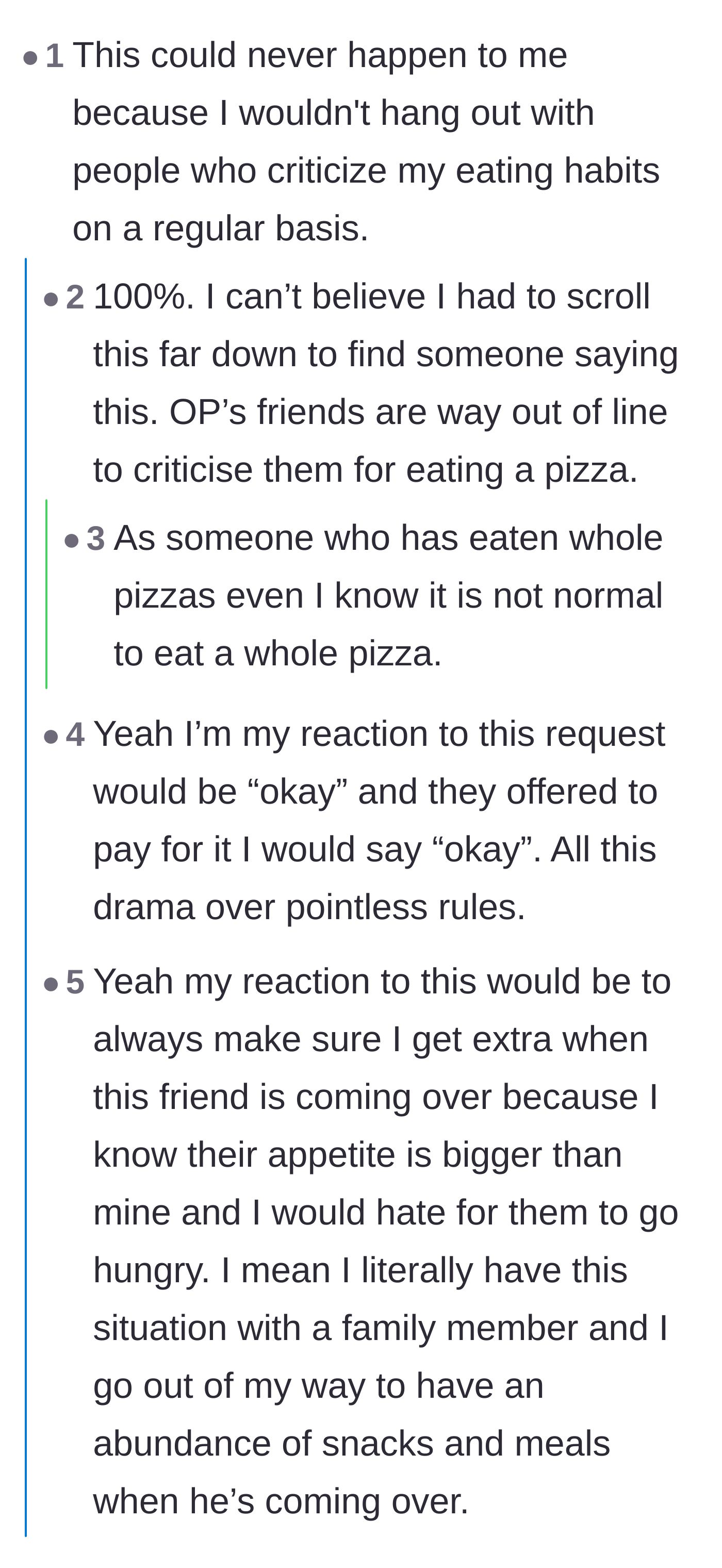 Comment thread 4 - Commenters calling out the friends for regularly criticizing and food-shaming the main character.