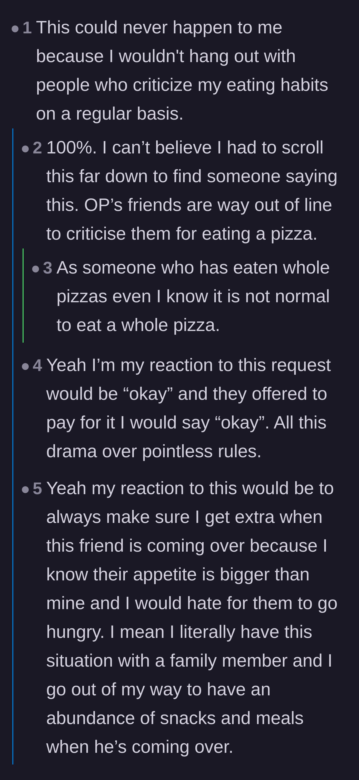Comment thread 4 - Commenters calling out the friends for regularly criticizing and food-shaming the main character.