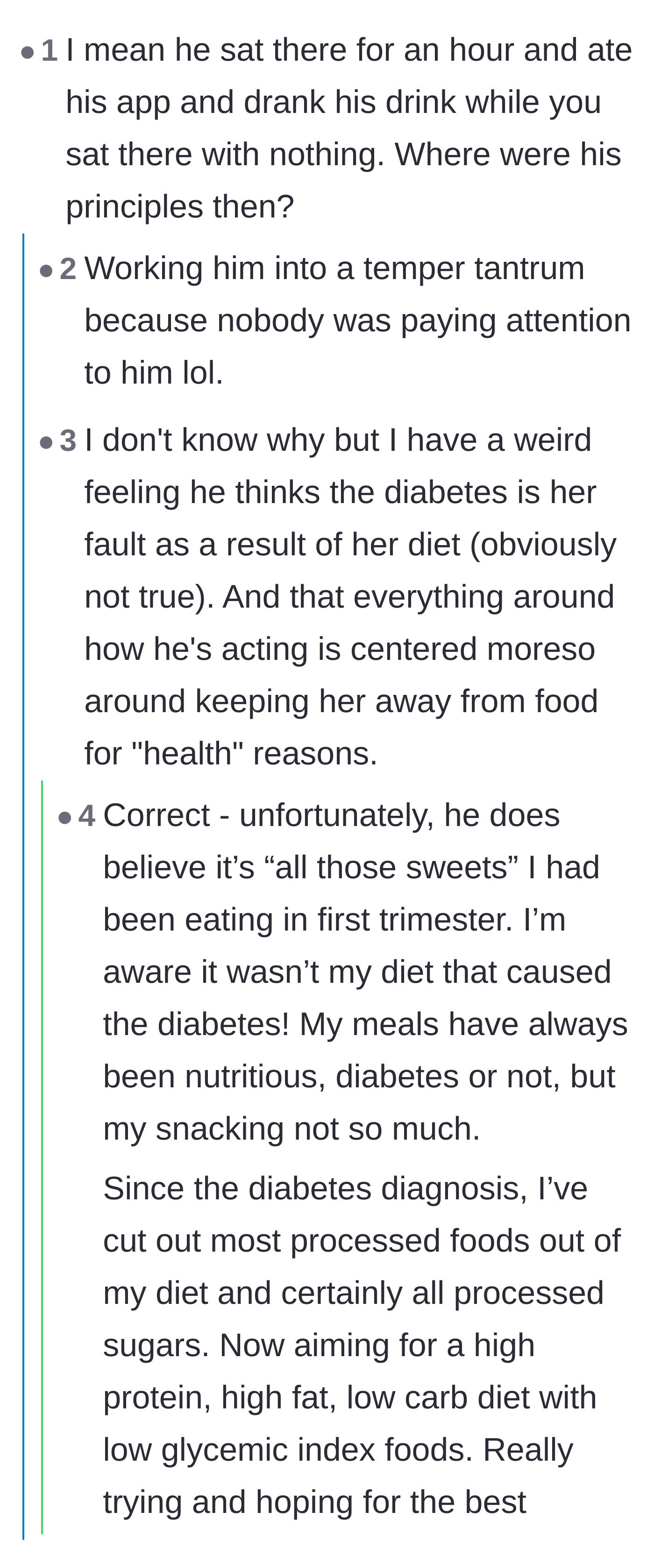 Comment thread 2 - Users calling out the husband's hypocrisy for eating his appetizer while forcing his wife to starve.