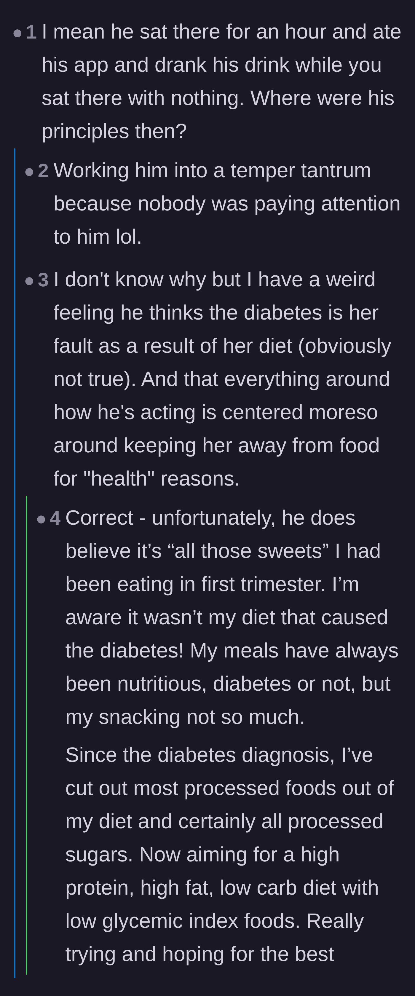 Comment thread 2 - Users calling out the husband's hypocrisy for eating his appetizer while forcing his wife to starve.