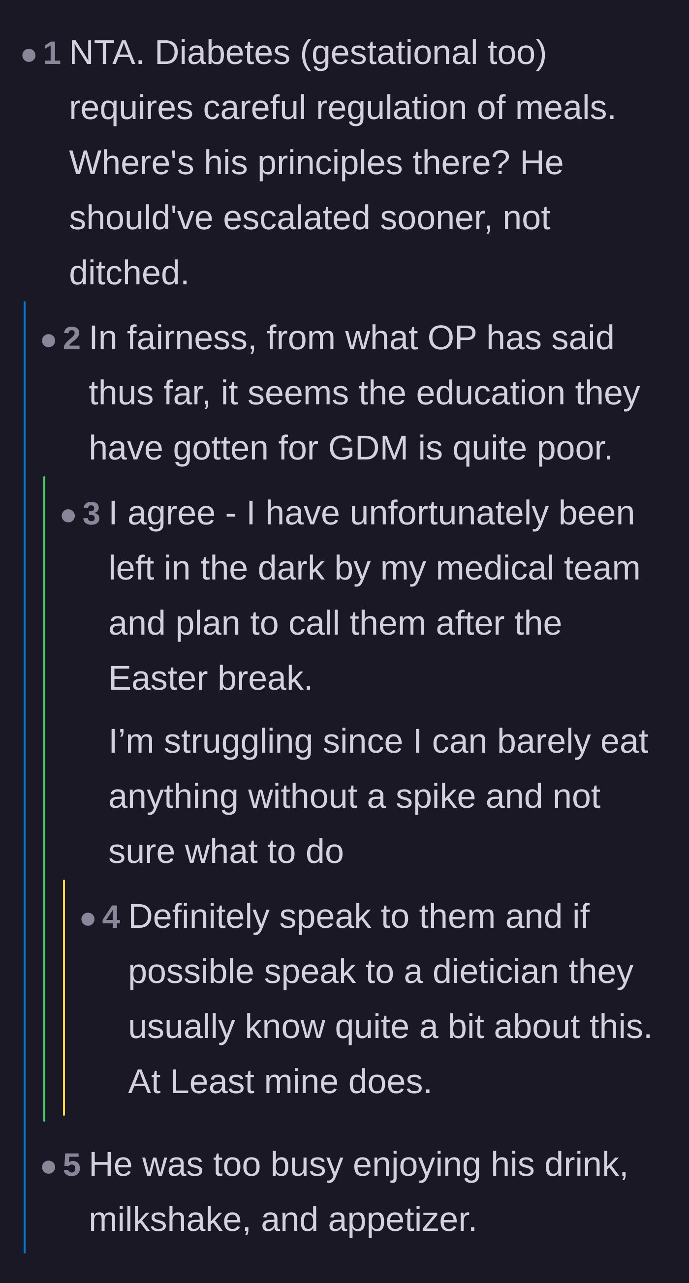 Comment thread 3 - Advice from other mothers about managing gestational diabetes and the desperate need for a supportive partner.